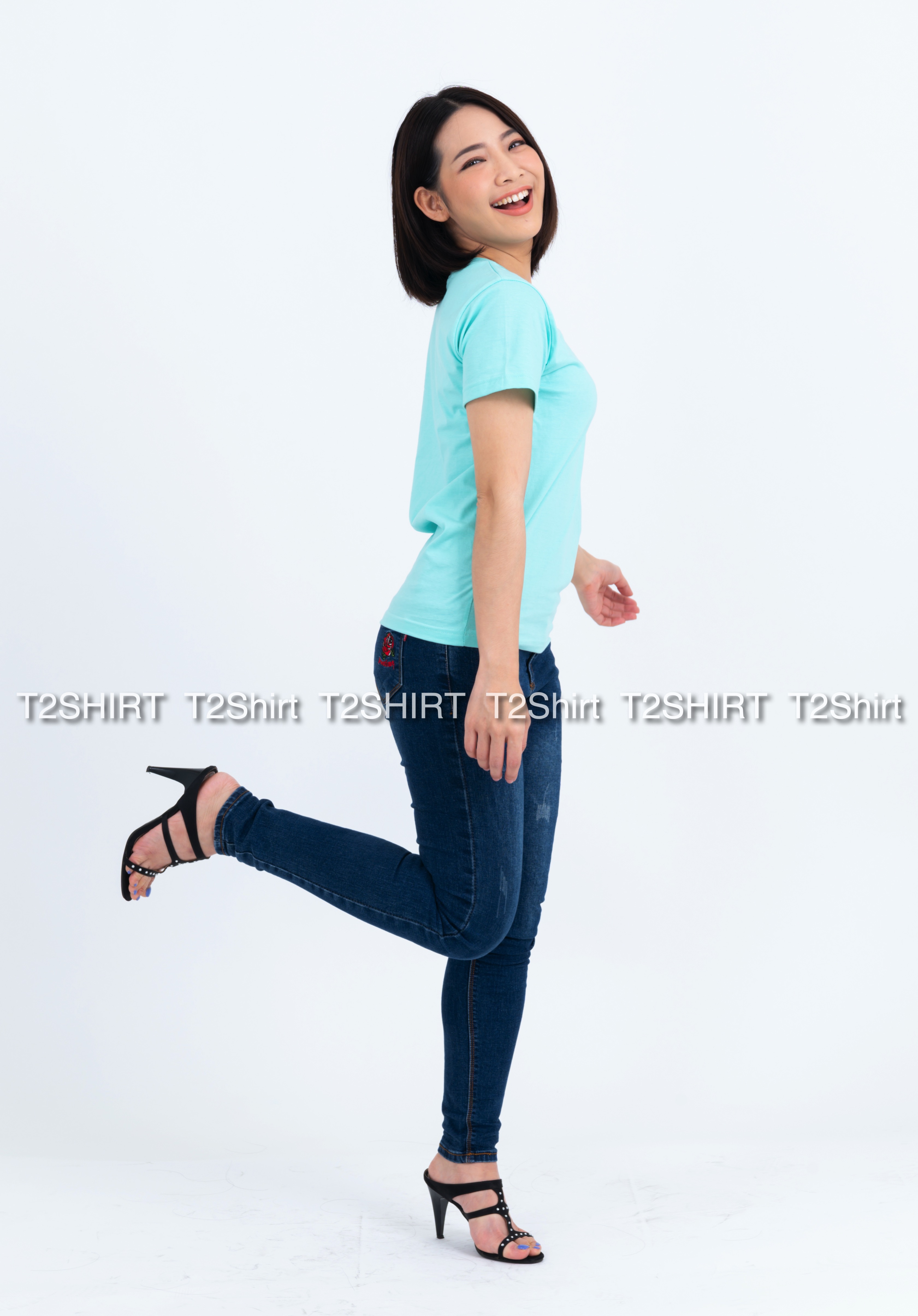 เสื้อยืด คอกลม แขนสั้น สีเขียวพาสเทล Size 4XL
