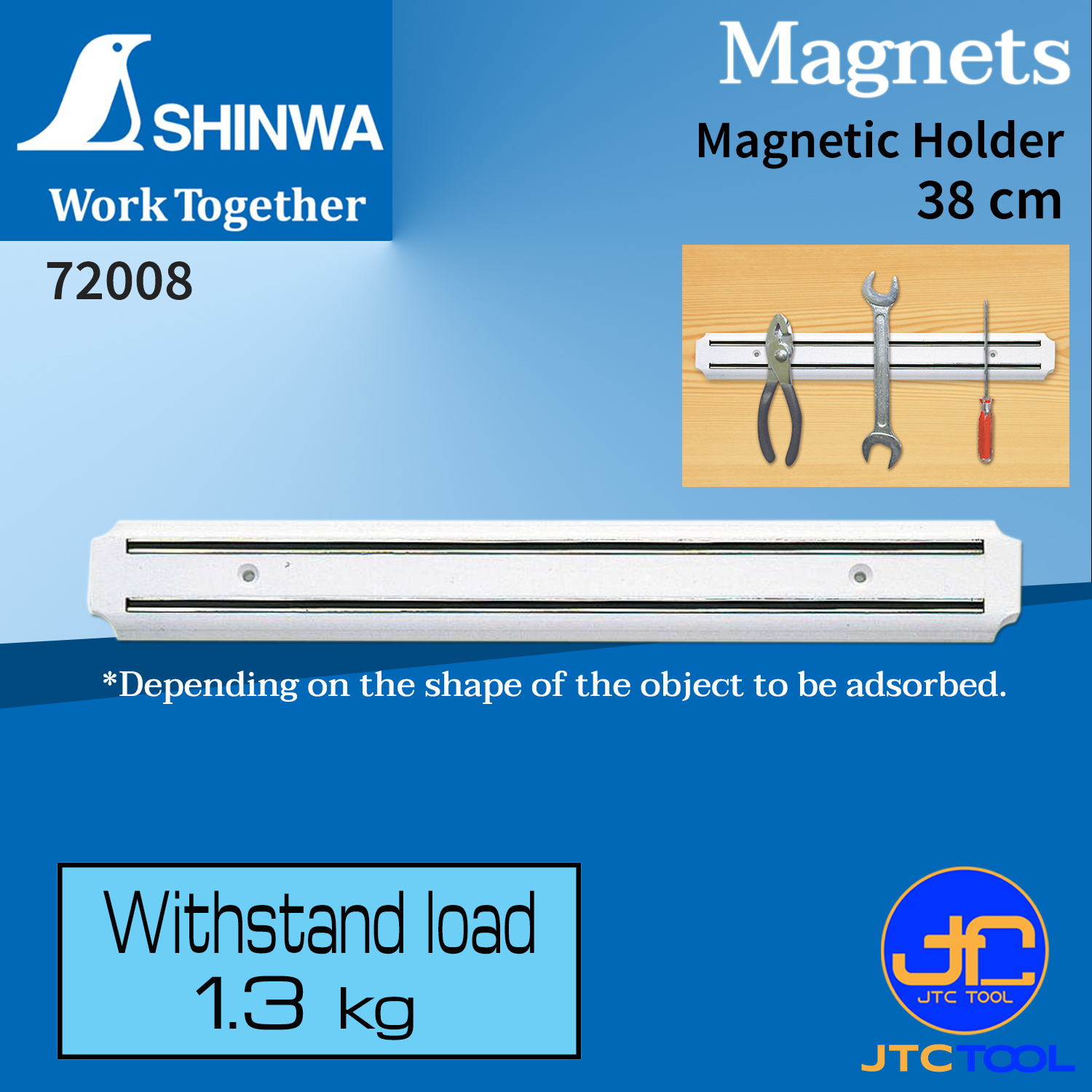 Shinwa แผงแม่เหล็กติดผนัง 13 N (1.3Kgf) รุ่น 72008 - Magnetic Holder No.72008