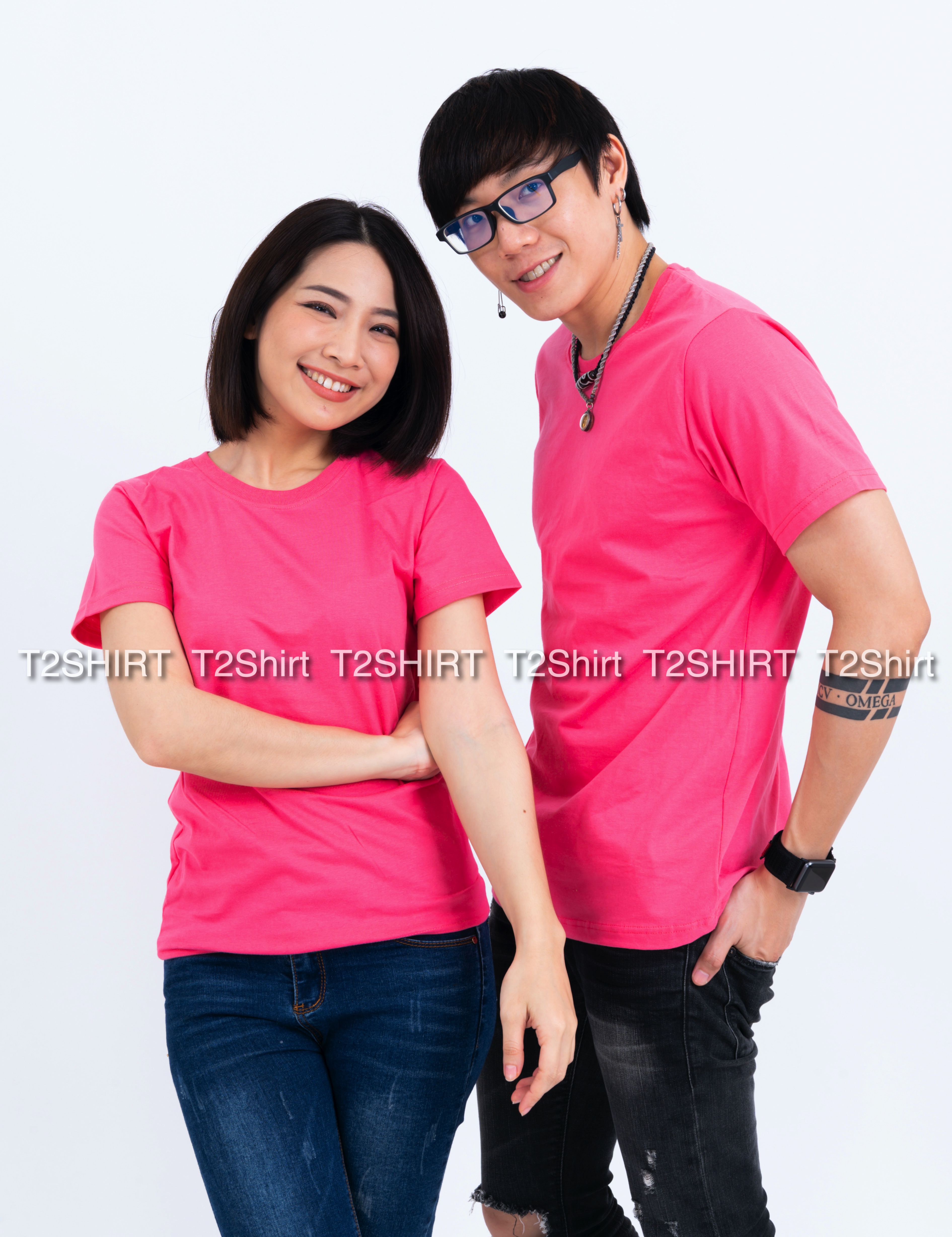 เสื้อยืด คอกลม แขนสั้น สีชมพู Sweety Size L