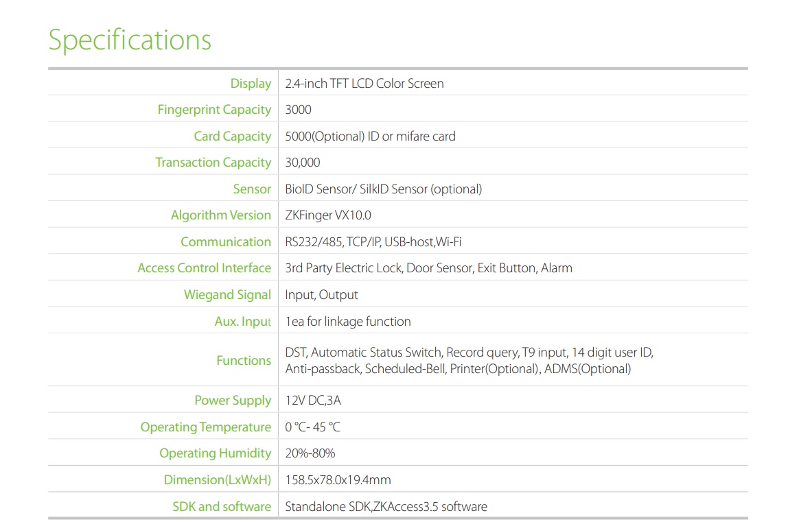 เครื่องสแกนลายนิ้วมือ zkteco f22 wifi