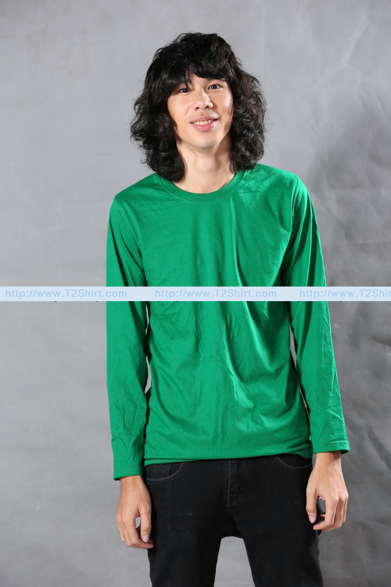 เสื้อยืด คอกลม แขนยาว สีเขียวใบไม้ Size S