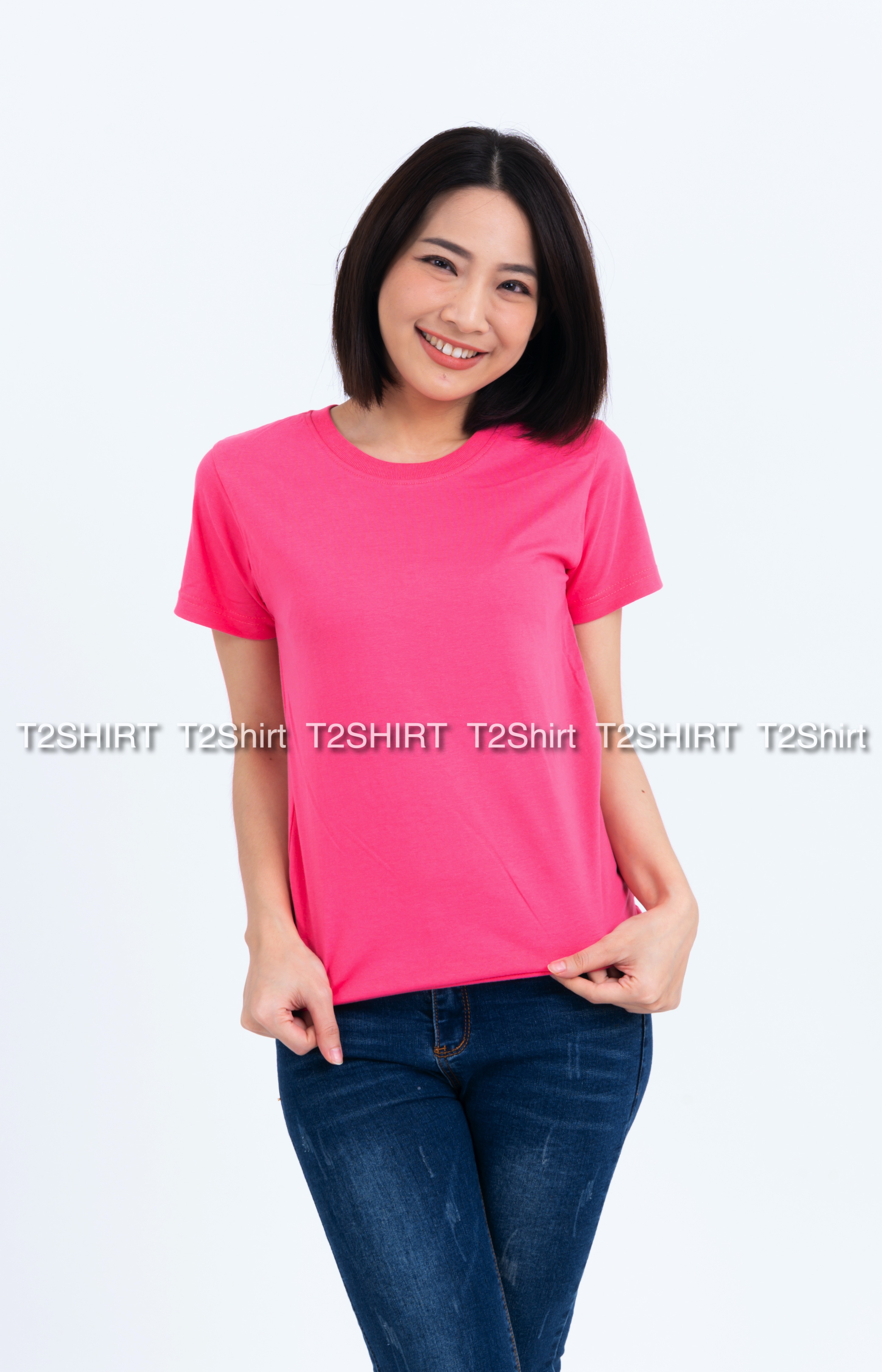 เสื้อยืด คอกลม แขนสั้น สีชมพู Sweety Size XL