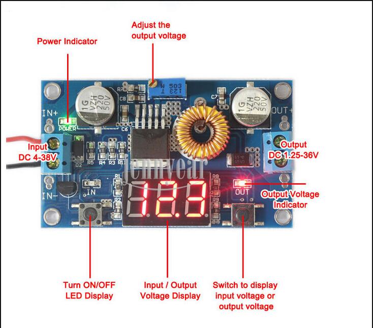 XL4015E1 DC-DC Adjustable Step-Down Module 4V-38V to 1.25V-36V 5A with Voltmeter พร้อม Heat Sink และ สกรู