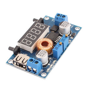 XL4015E1 5A 5-36V to 1.25-32V DC Adjustable Current/Voltage Step-Down Charger with Ampere/Volmeter LED Display พร้อมกล่องอะคริลิกและ Heat Sink