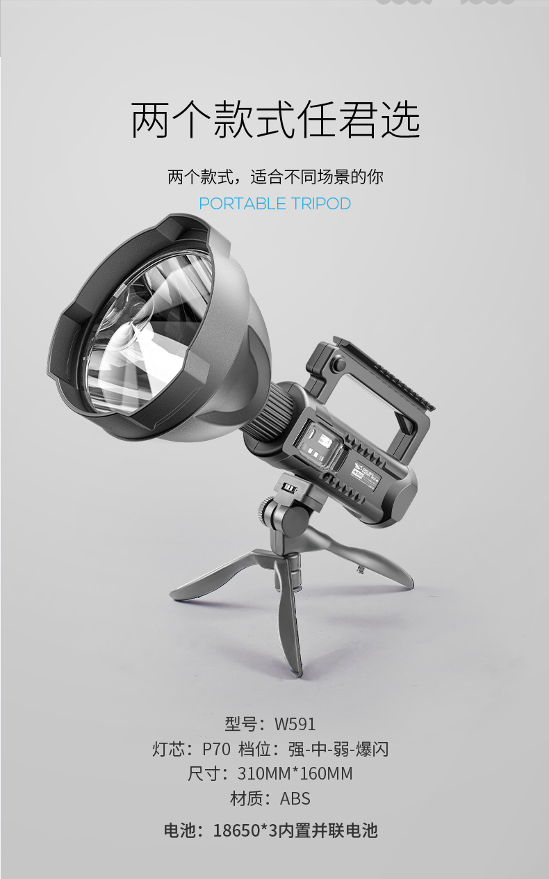 ไฟฉายสะพายแรงสูง แบบส่องไกล หลอด P70 Smiling Shark W-591 Stanby 5-10 Hr. BigCup