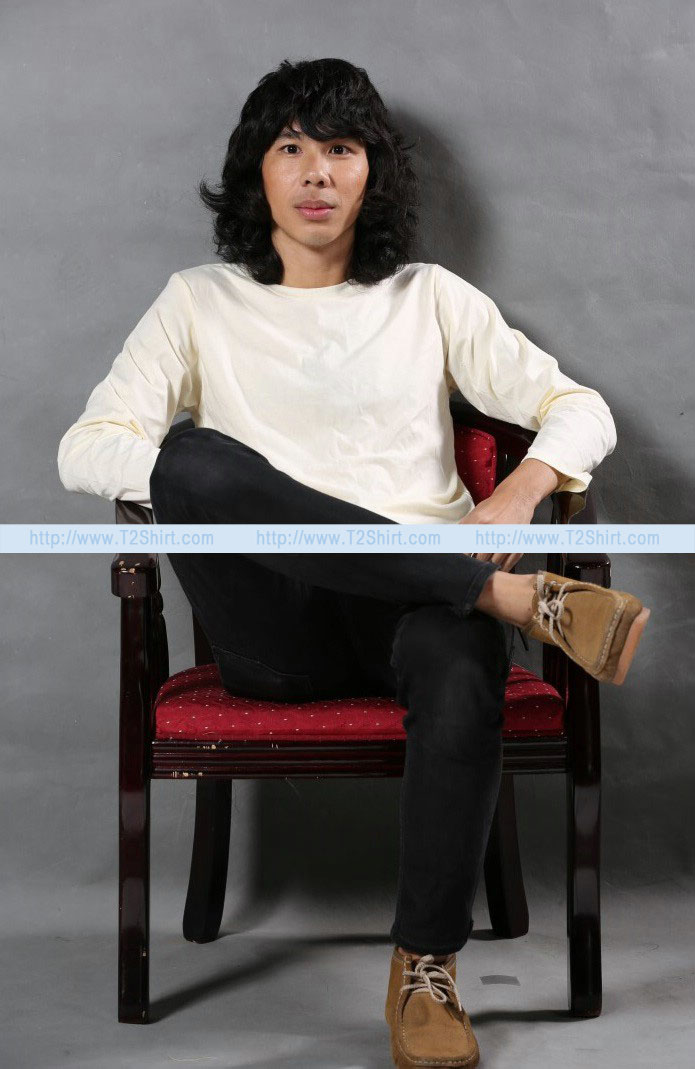 เสื้อยืด คอกลม แขนยาว สีครีม Size 4XL
