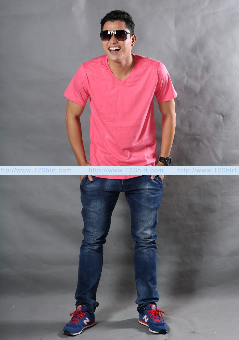 เสื้อยืด คอวี แขนสั้น สีชมพู Sweety Size M