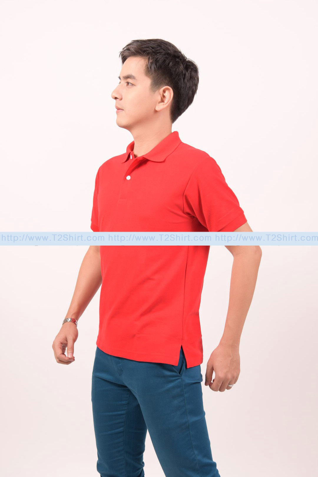 เสื้อโปโล TK แขนสั้น ทรงตรง สีแดง Size XL