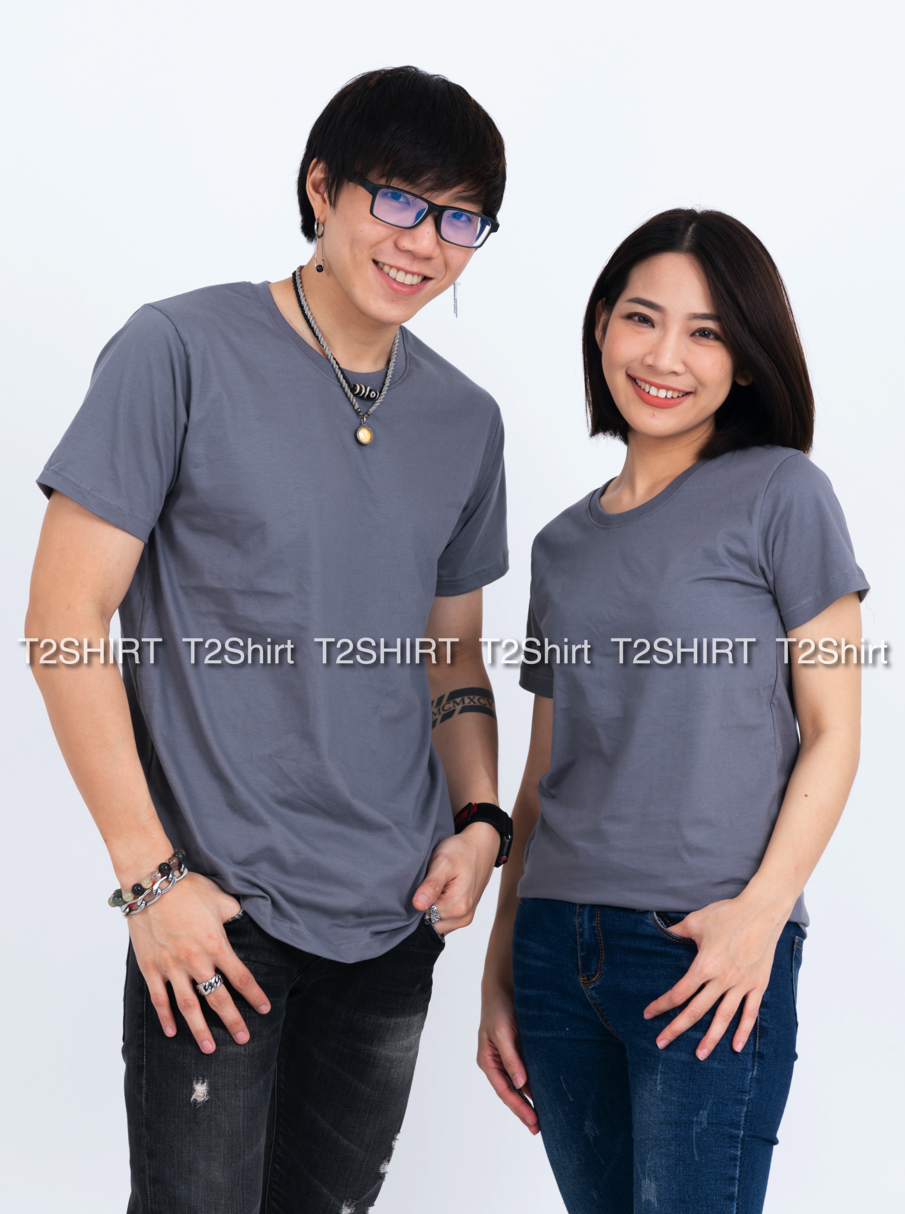 เสื้อยืด คอกลม แขนสั้น สีเทาอ่อน Size 3XL