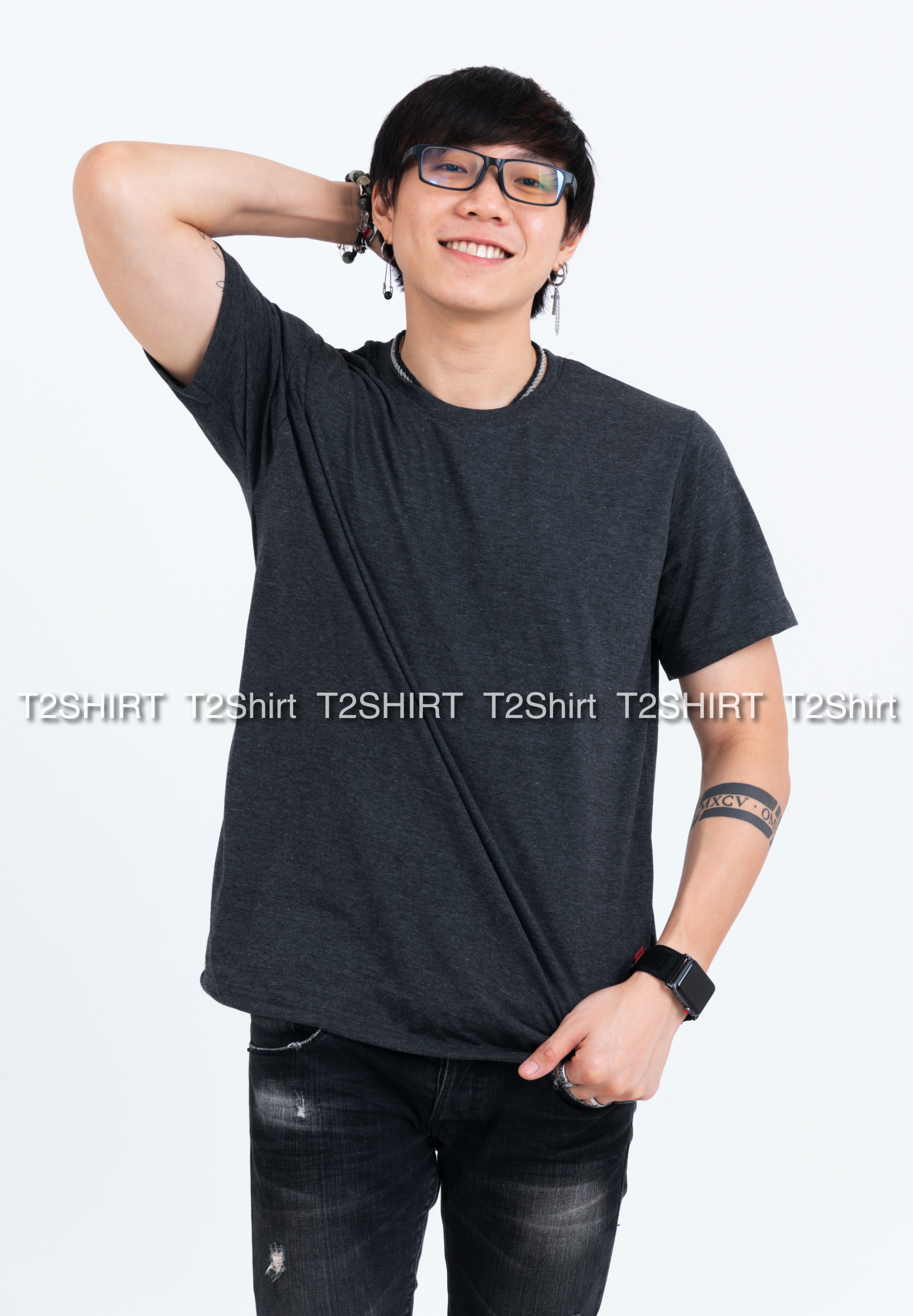 เสื้อยืด คอกลม แขนสั้น สีดำท็อปดาย Size 3XL