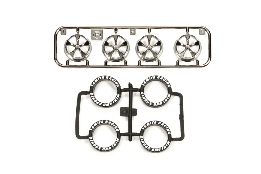 95330 Tamiya Low-Profile Tire & Black Plated Wheel Set (5-Spoke)