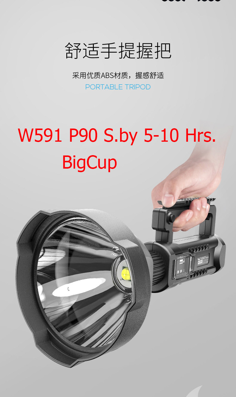 ไฟฉายสะพายแรงสูง แบบส่องไกล หลอด P90 Smiling Shark W-591 Stanby 5-10 Hr. BigCup