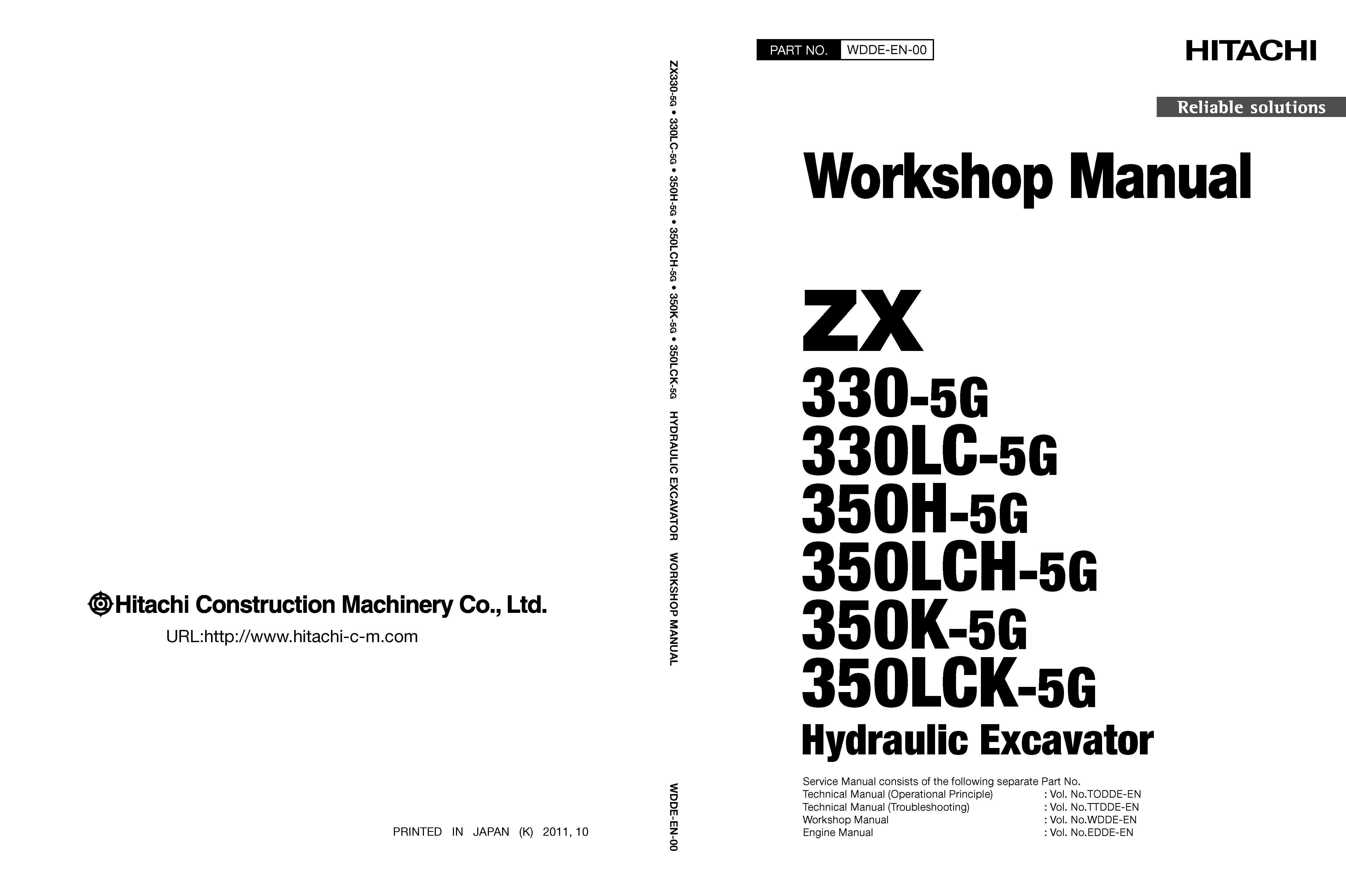 หนังสือ คู่มือซ่อม วงจรไฟฟ้า วงจรไฮดรอลิก จักรกลหนัก Hydraulic Excavator ZX 330,330LC-5G , 350H,350LCH-5G , 350K,350LCK-5G (ทั้งคัน) EN