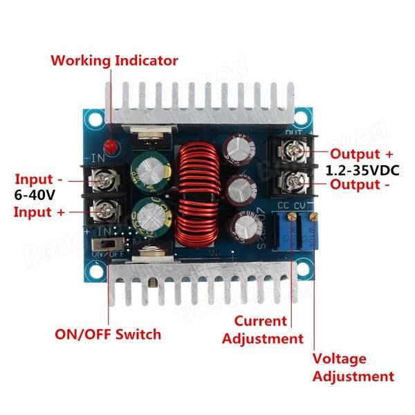 20A DC6-40V to 1.2-36V 300W Constant Current Adjustable Step Down Module With Short Circuit Protection