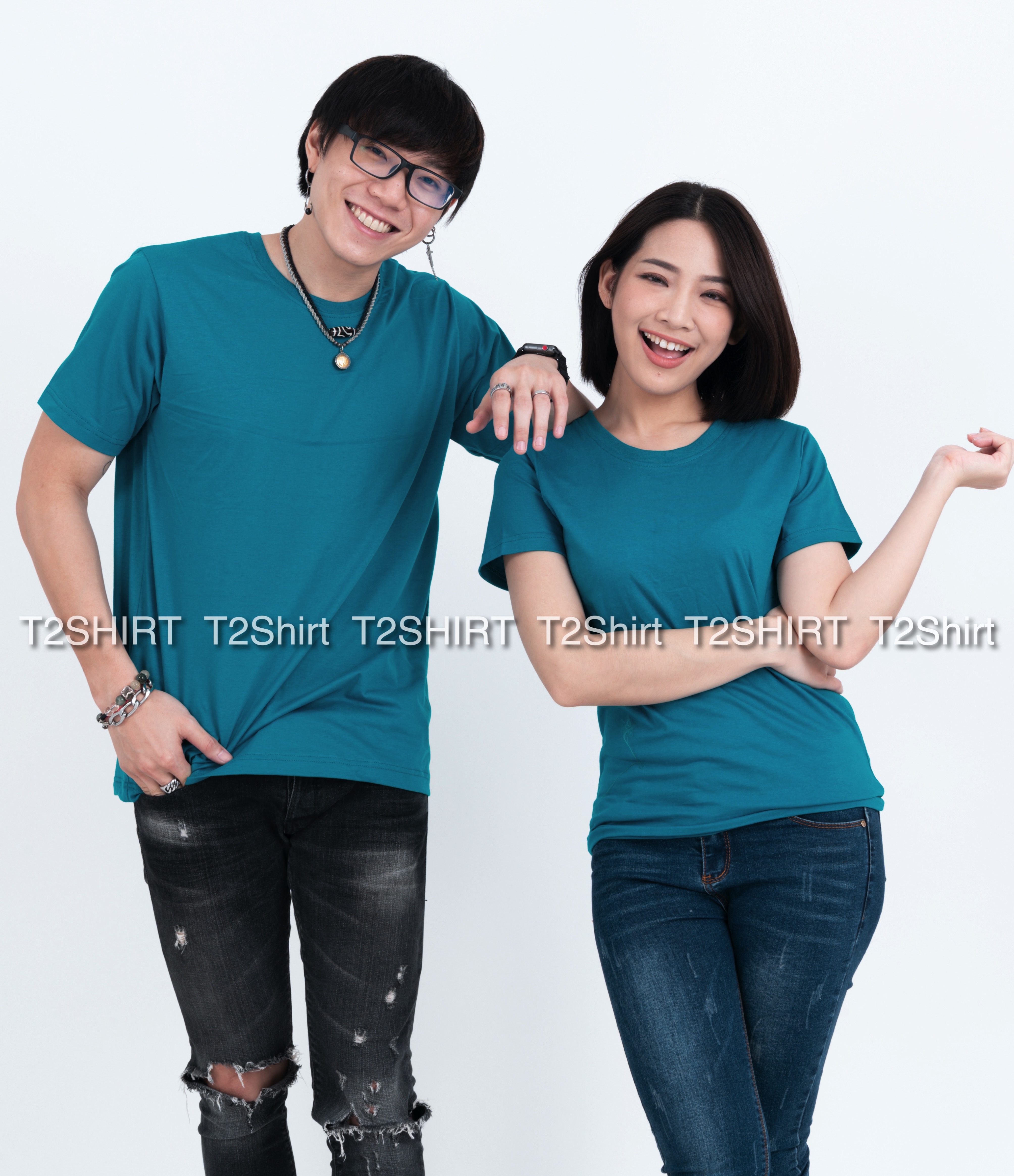 เสื้อยืด คอกลม แขนสั้น สีเขียวหยก Size M