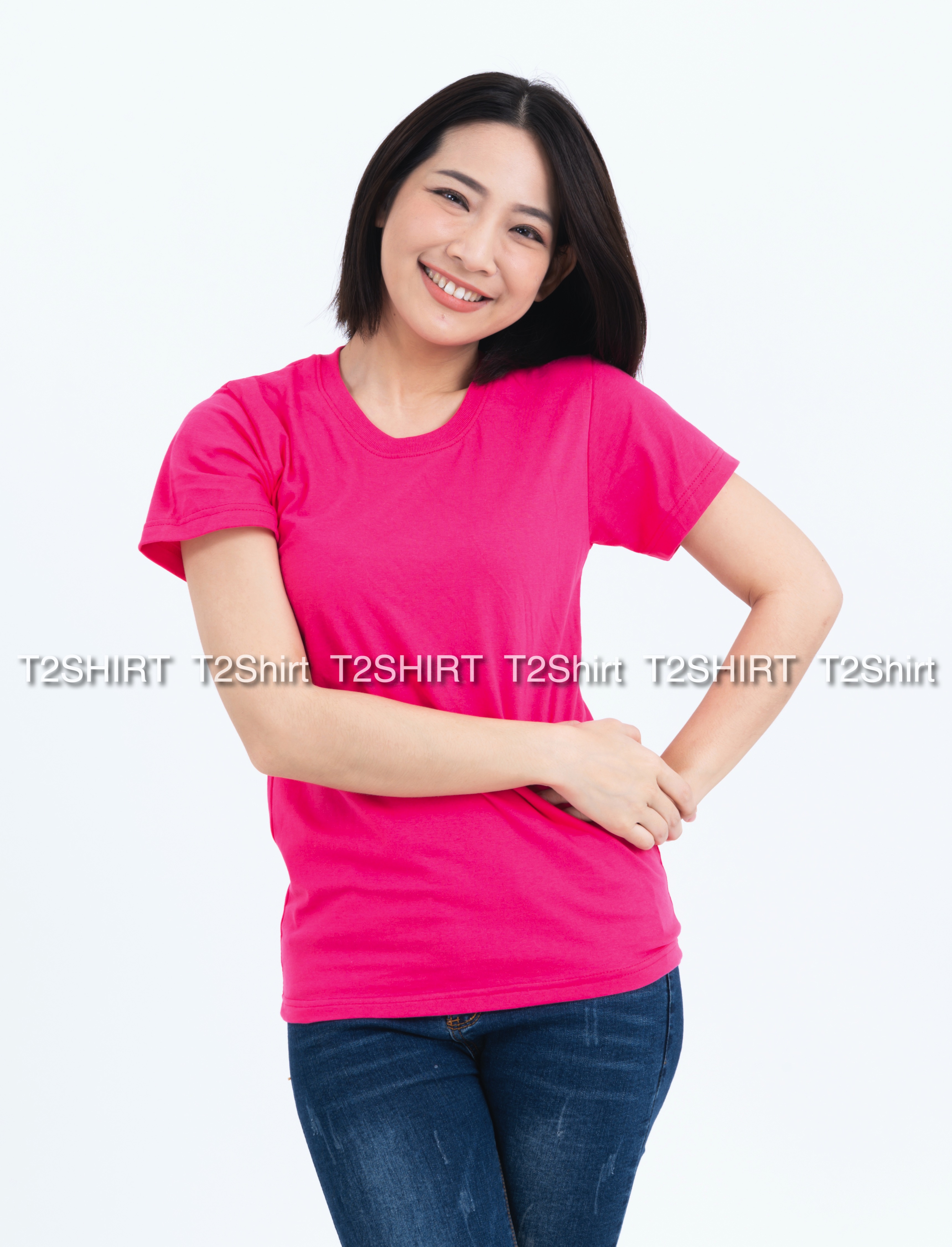 เสื้อยืด คอกลม แขนสั้น สีชมพู Pinky Size 4XL