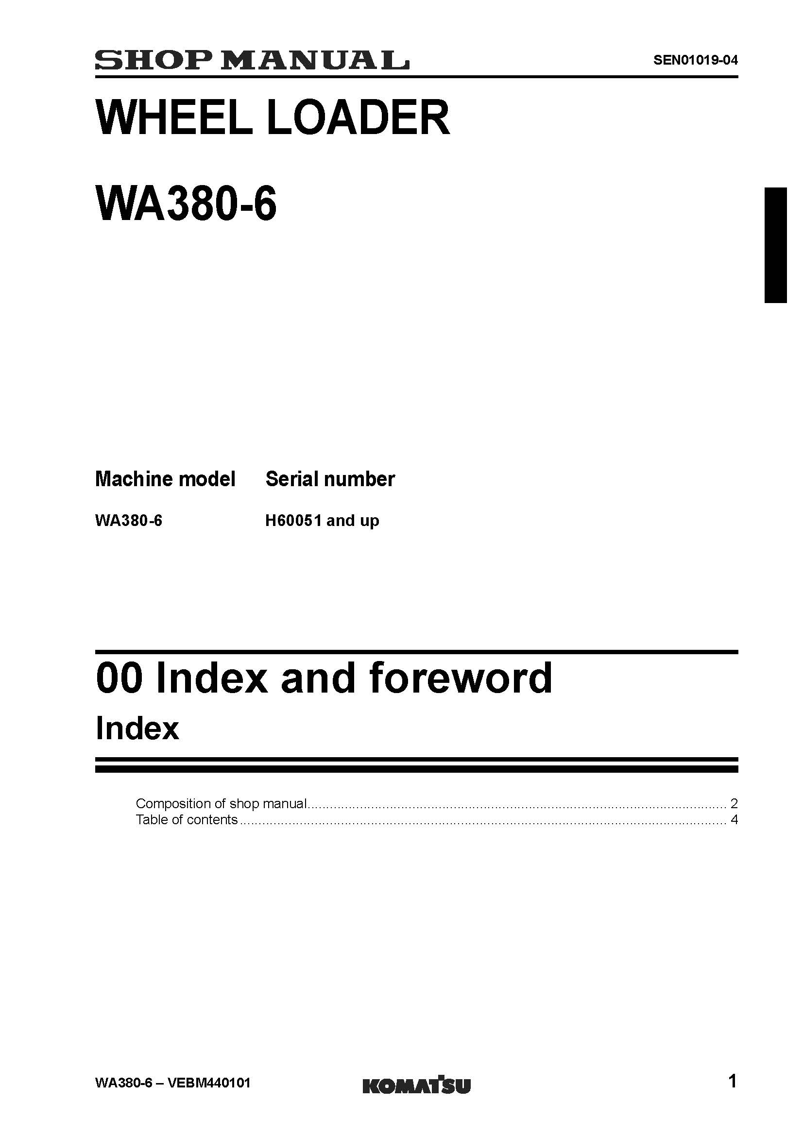 หนังสือ คู่มือซ่อม วงจรไฟฟ้า วงจรไฮดรอลิก จักรกลหนัก WA380-6 H60051 (ทั้งคัน) EN