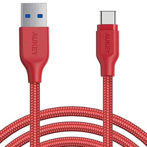 สายชาร์จไนล่อน AUKEY Type-C รองรับชาร์จเร็ว USB 3.1 USB A To USB C Cable รุ่น CB-AC2 ความยาว 2 เมตร สีแดง