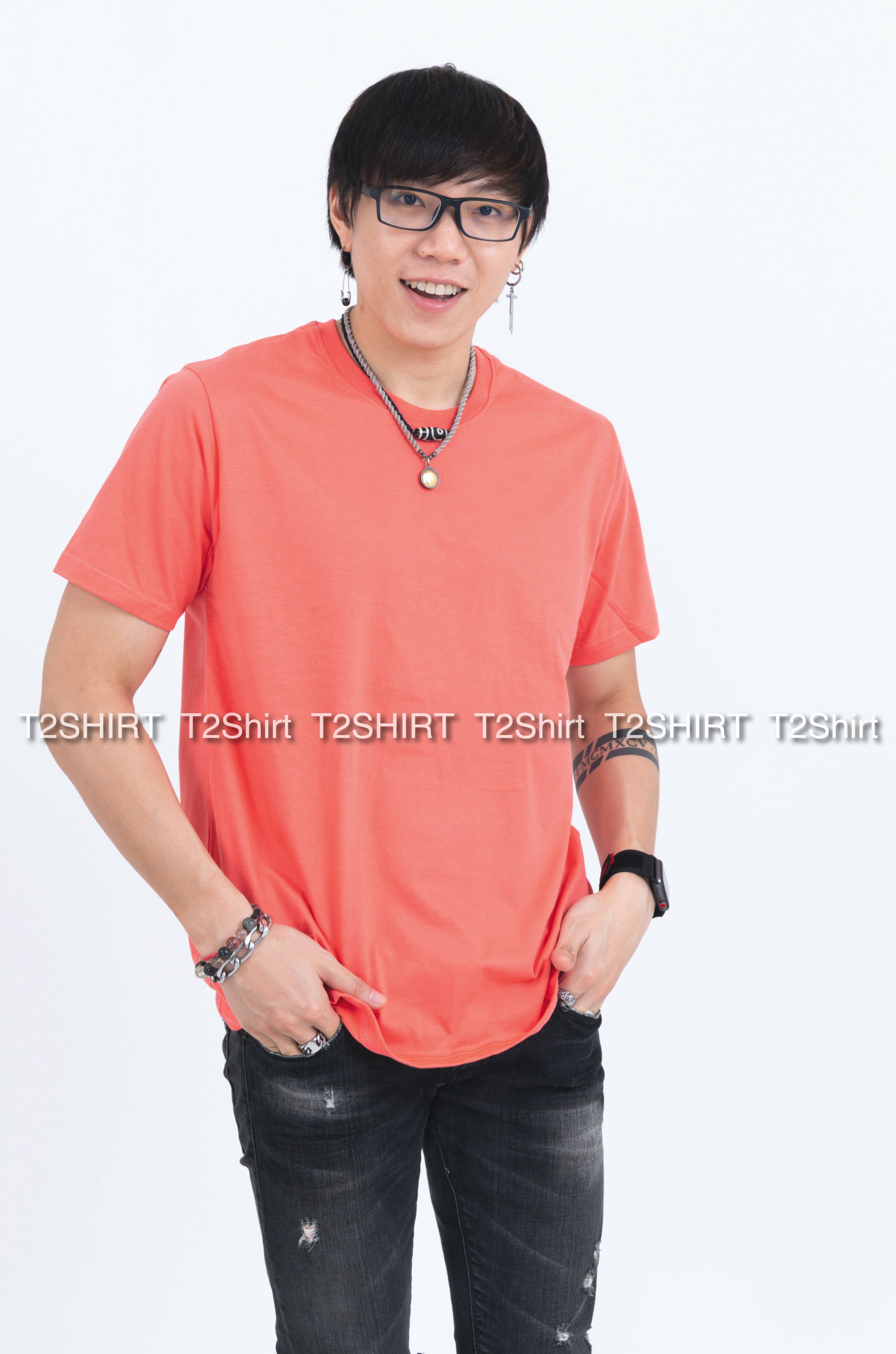 เสื้อยืด คอกลม แขนสั้น สีโอลด์โรส Size M