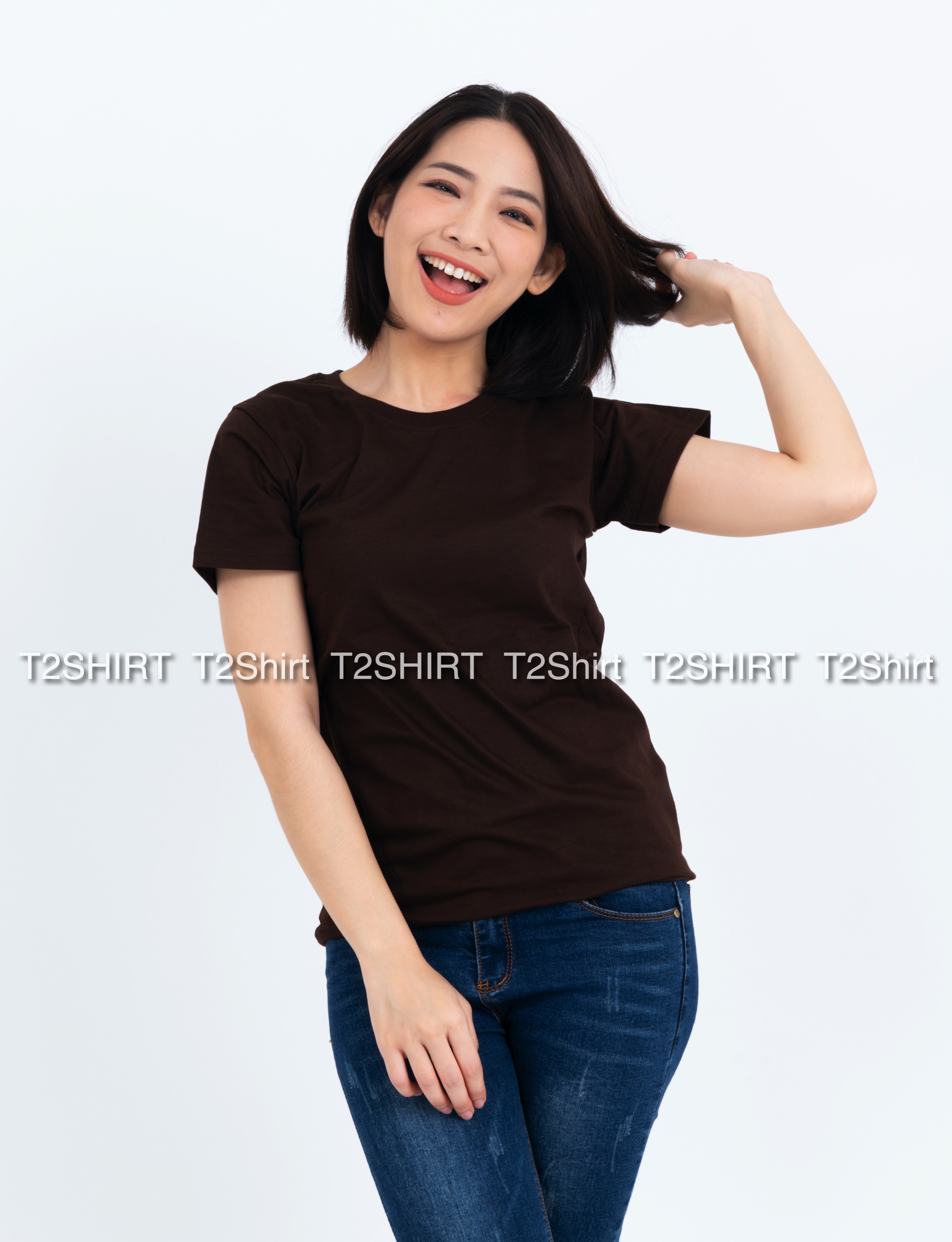 เสื้อยืด คอกลม แขนสั้น สีน้ำตาล Size M