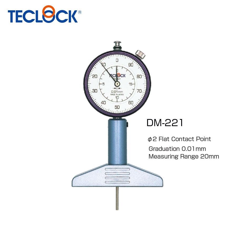 Teclock ไดอัลเกจวัดความลึก ขนาด 20มิล ความละเอียด 0.01มิล รุ่น DM-221 - Dial Depth Gauge Range 20mm. Graduation 0.01mm. No.DM-221