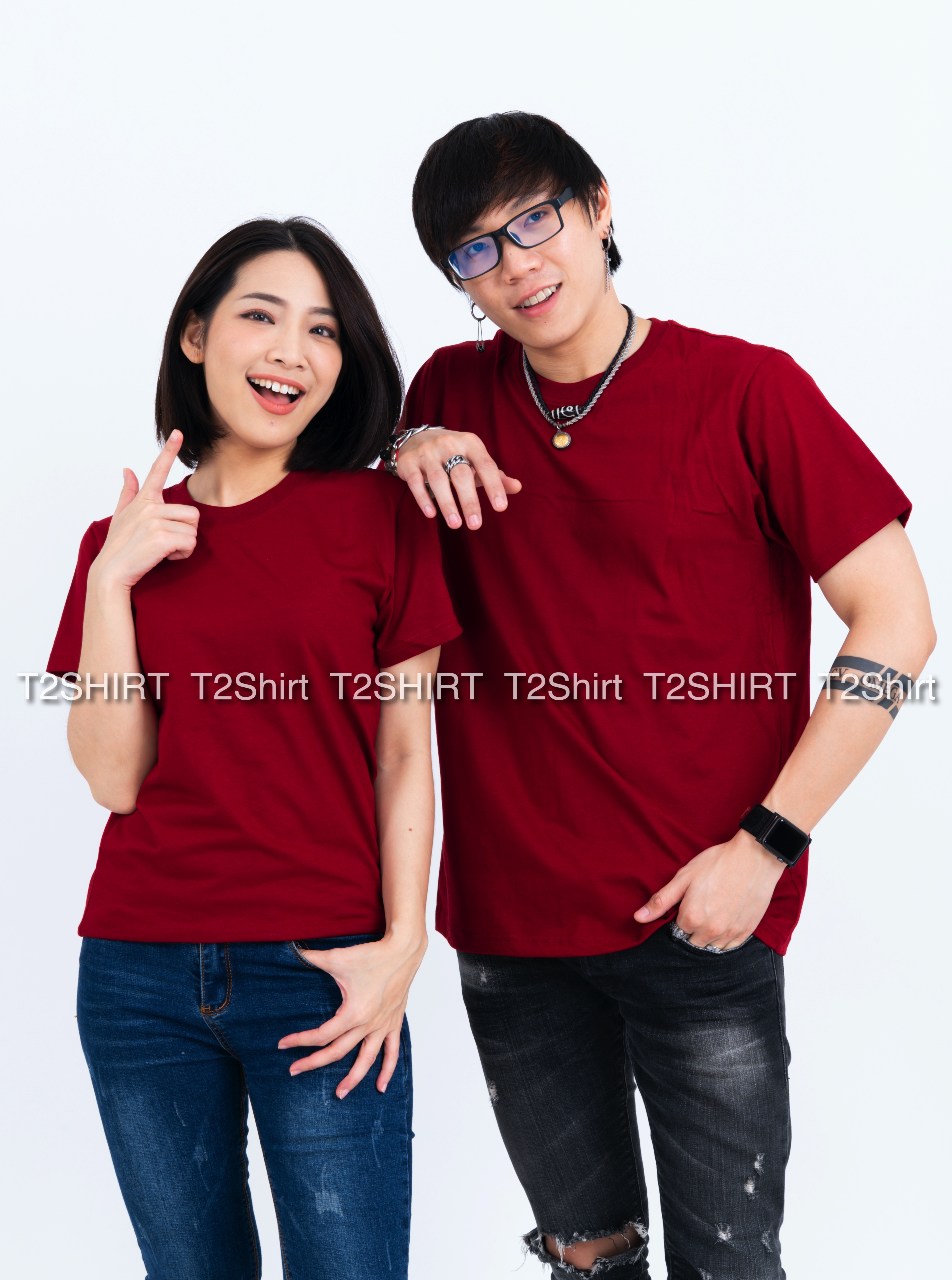 เสื้อยืด คอกลม แขนสั้น สีเลือดหมู Size 3XL