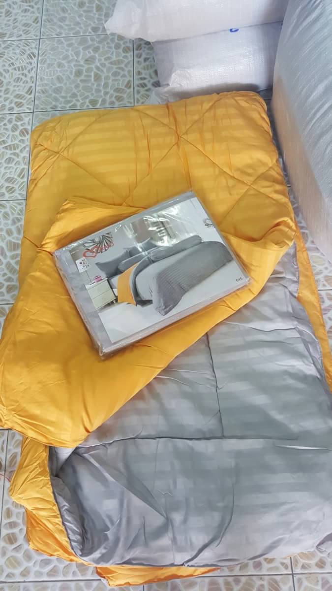 ชุดผ้าปูลายริ้ว ผ้าห่ม 7ฟุต ทูโทน สีสวย เกรดพรีเมี่ยม 4ดาว