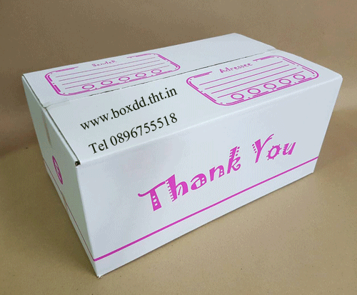 กล่องไปรษณีย์ฝาชนสีขาว C ขนาด 20x30x11cm สกรีนชมพู - Thank you