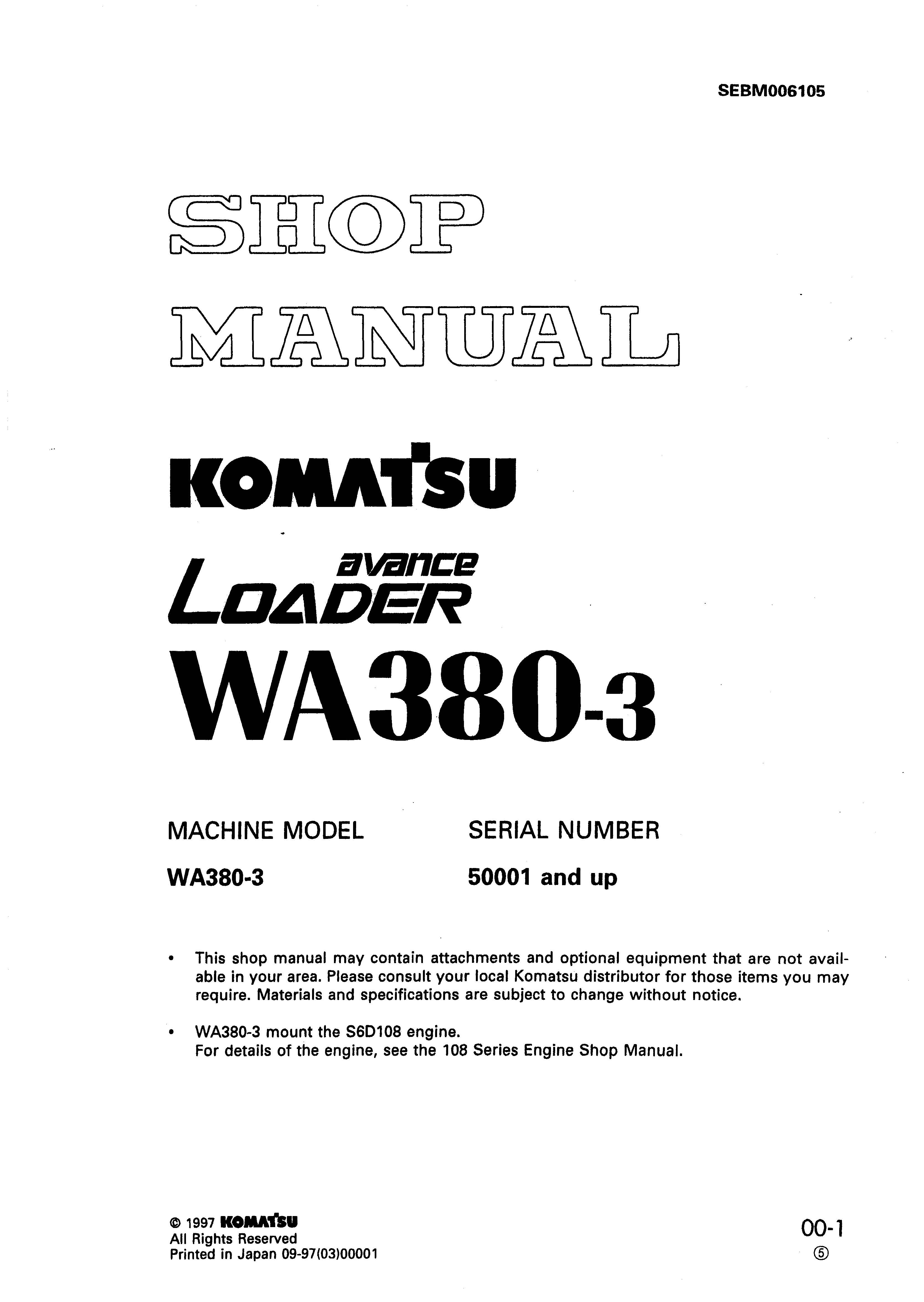 หนังสือ คู่มือซ่อม การถอดประกอบ จักรกลหนัก KOMATSU AVANCE LOADER WA380-3 (ทั้งคัน) EN