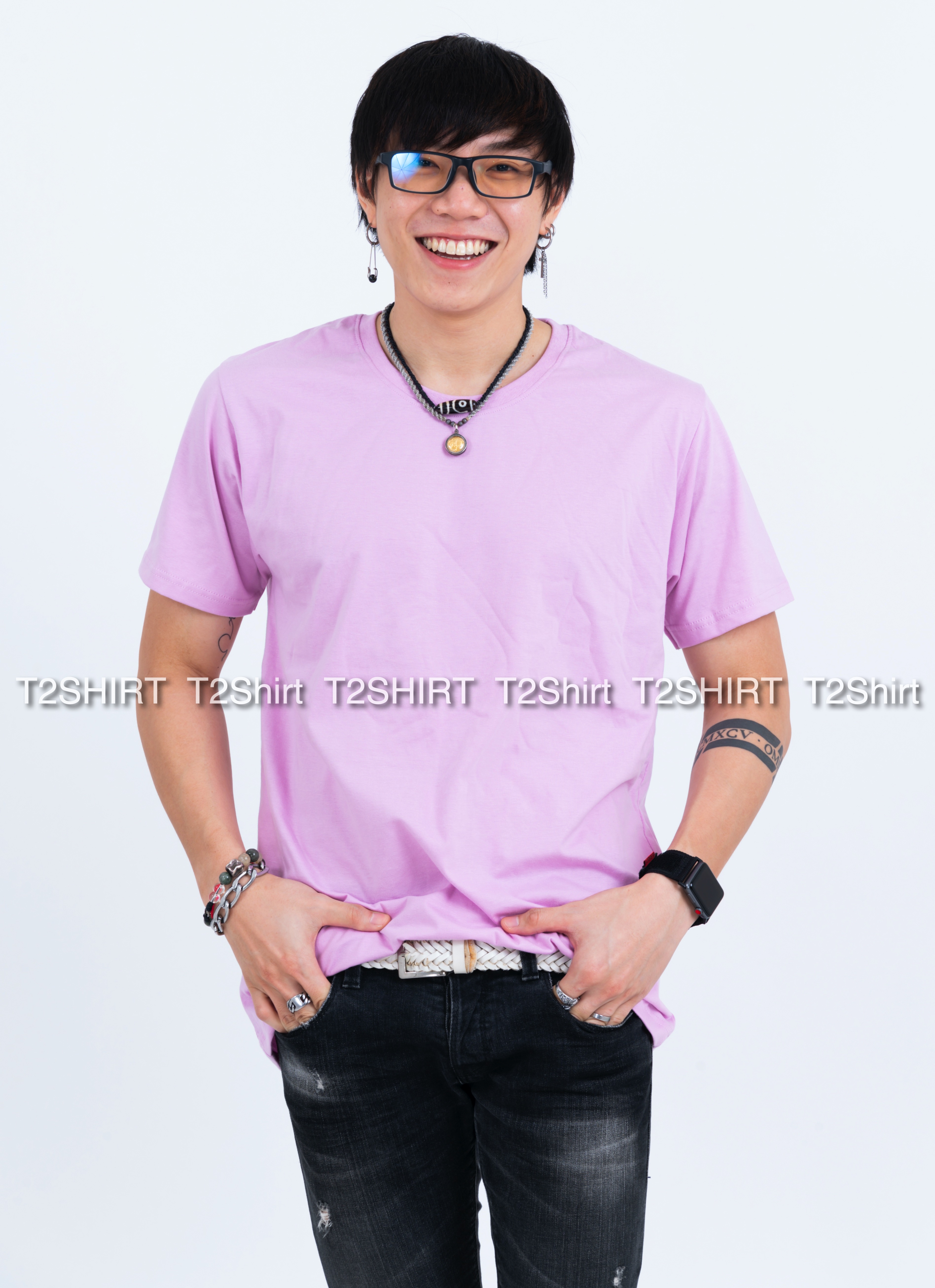 เสื้อยืด คอกลม แขนสั้น สีม่วงพาสเทล Size M