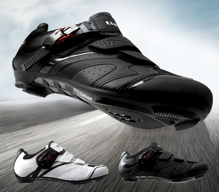 รองเท้าจักรยานหมอบ Tiebao ระบบตัว Lock สีดำ