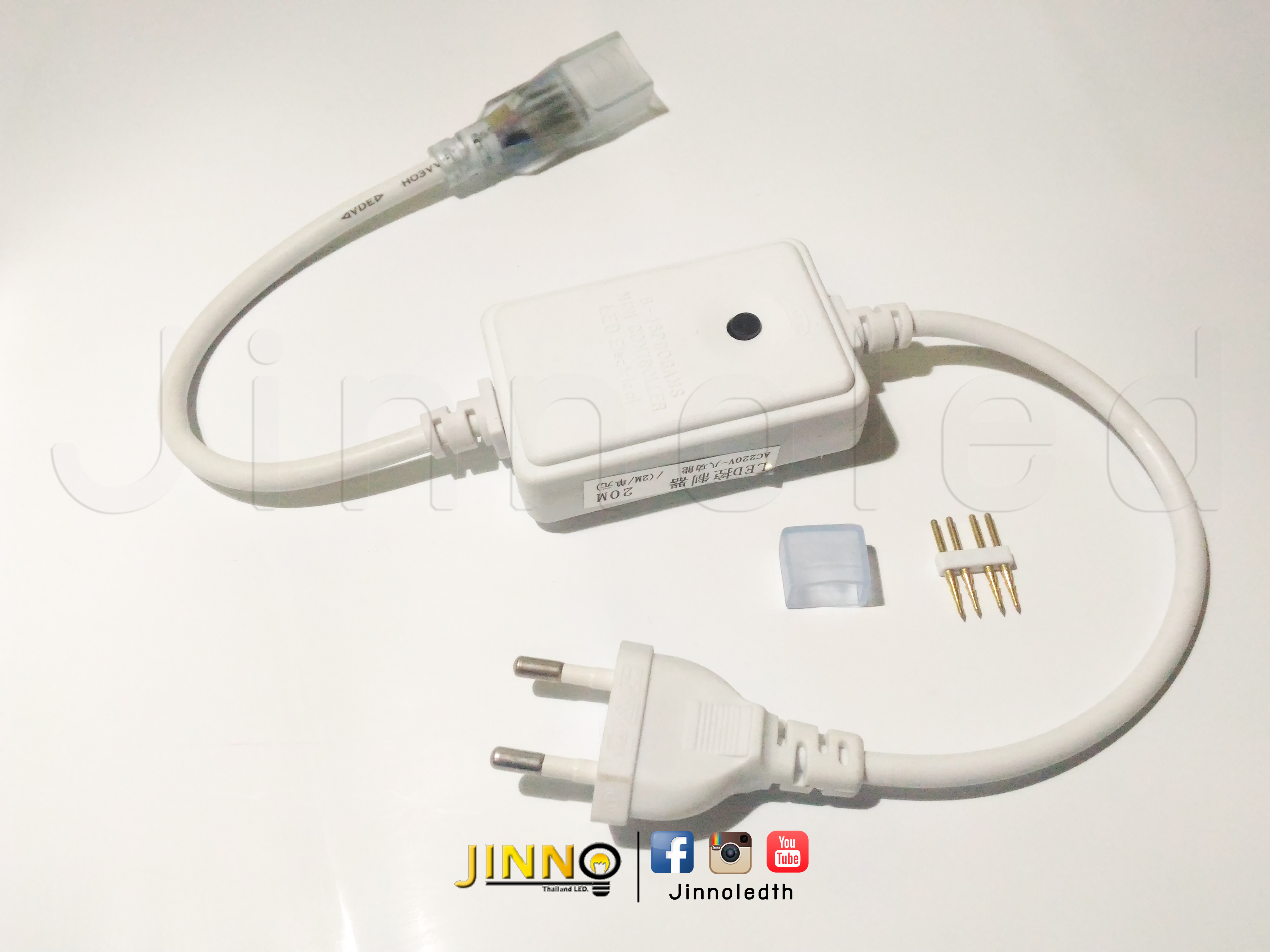 ชุดปลั๊กไฟคอนโทรลเลอร์ 220v รุ่น 5050 สลับสี RGB แบบไม่กันน้ำ พร้อม Pin 4 ขา + End cap จุกปิดท้าย