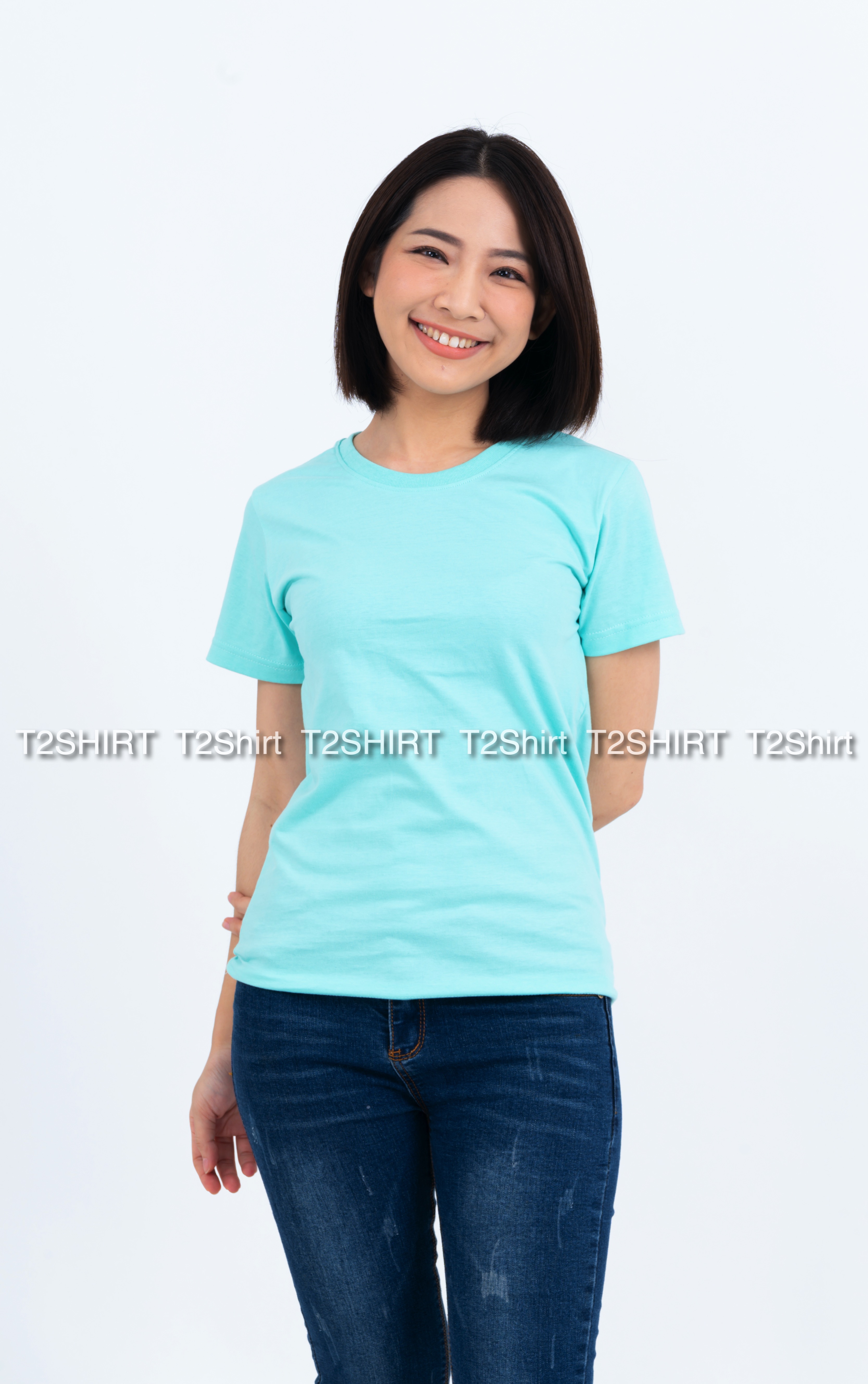 เสื้อยืด คอกลม แขนสั้น สีเขียวพาสเทล Size M
