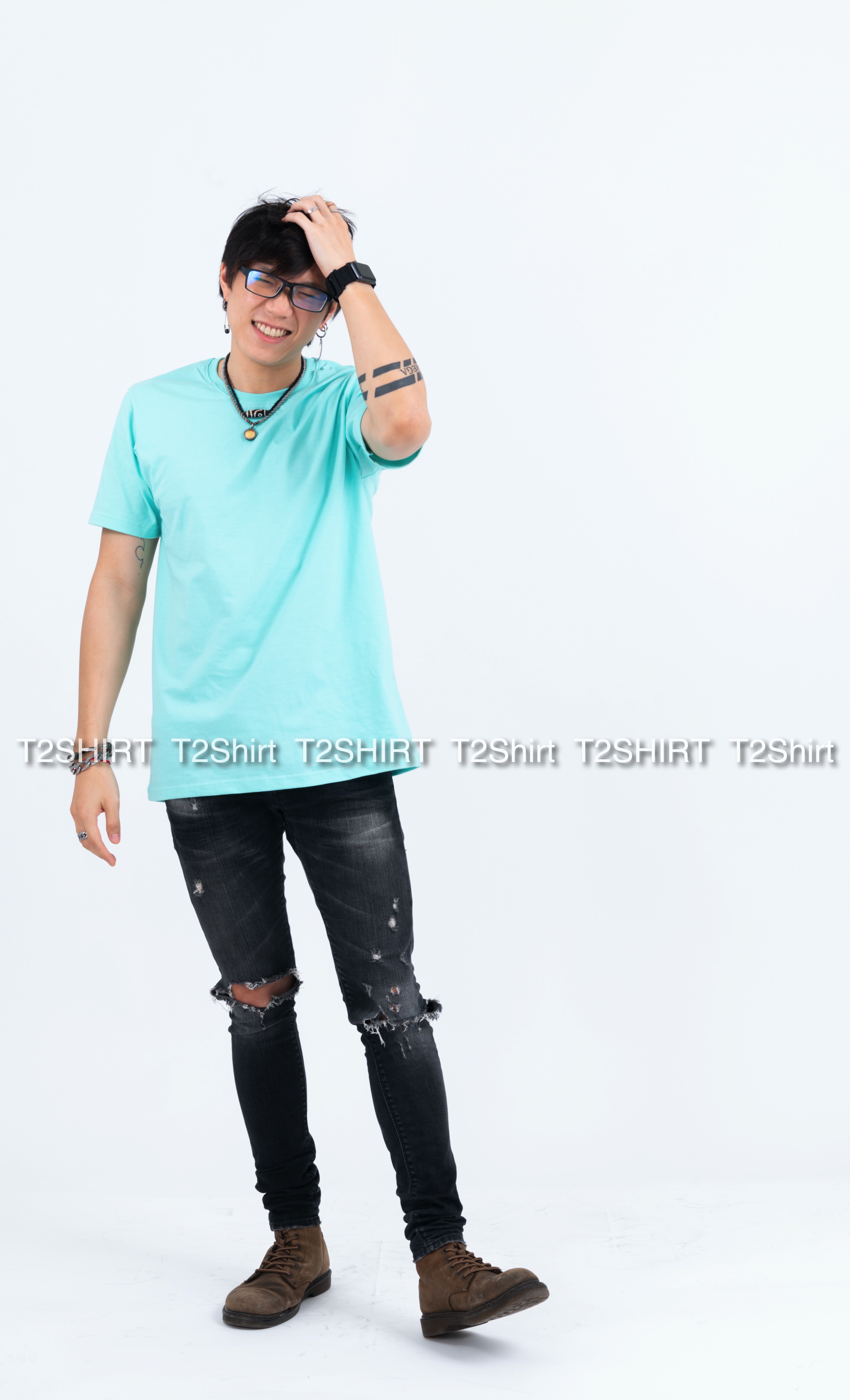 เสื้อยืด คอกลม แขนสั้น สีเขียวพาสเทล Size 3XL