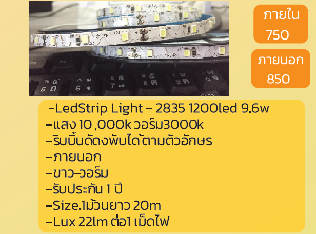 Led Strip Light-2835 1200led 9.6w ภายใน750บาท ภายนอก 850บาท