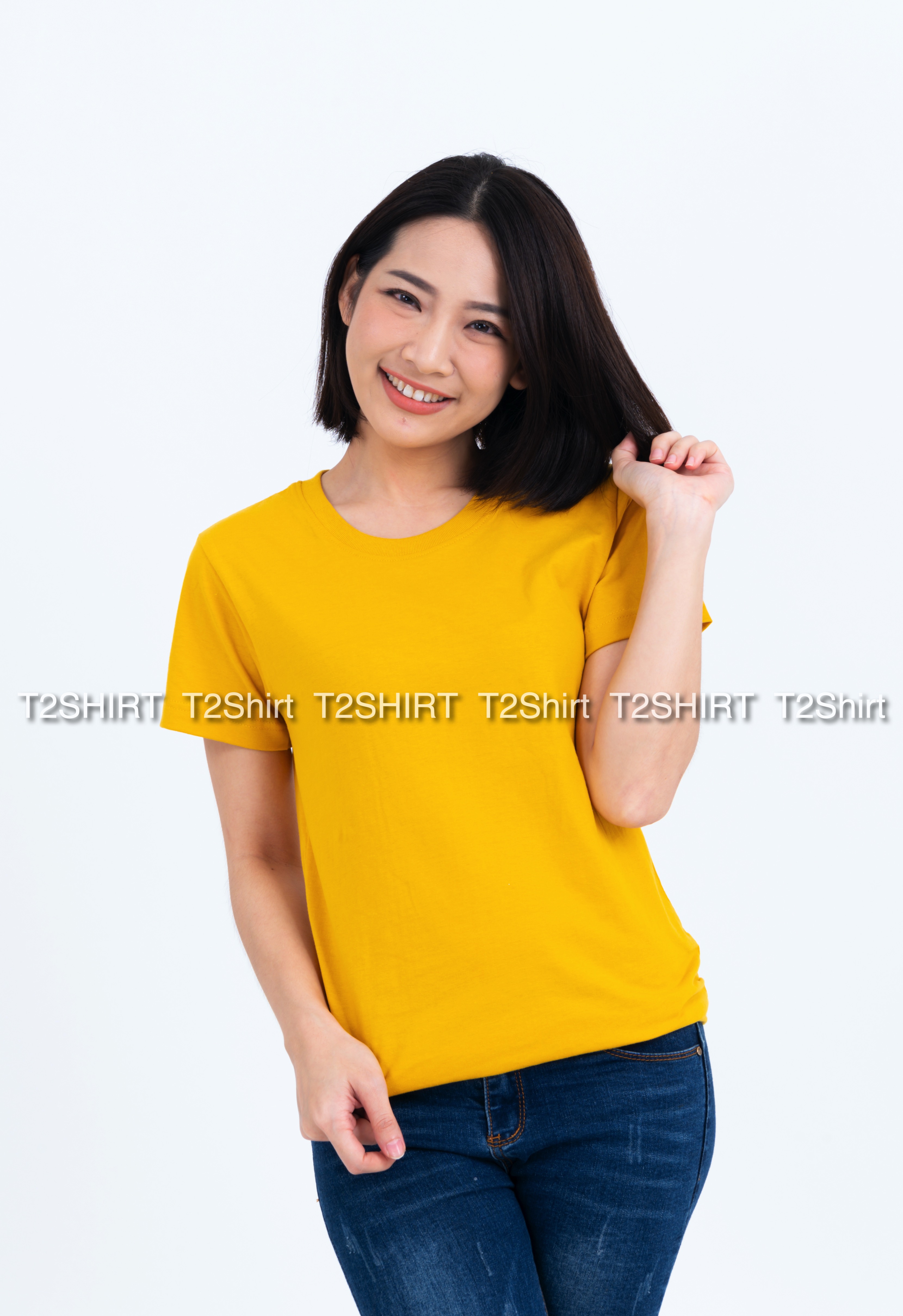 เสื้อยืด คอกลม แขนสั้น สีเหลืองมัสตาร์ด Size 2XL