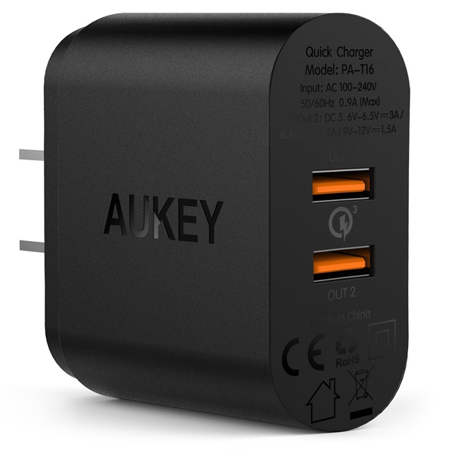Adapter ที่ชาร์จมือถือ 2 Port Aukey for Quick Charge 3.0 with PowerAll (QC 3.0 + QC 2.0 + AIPower) แถมสาย (PA-T16)