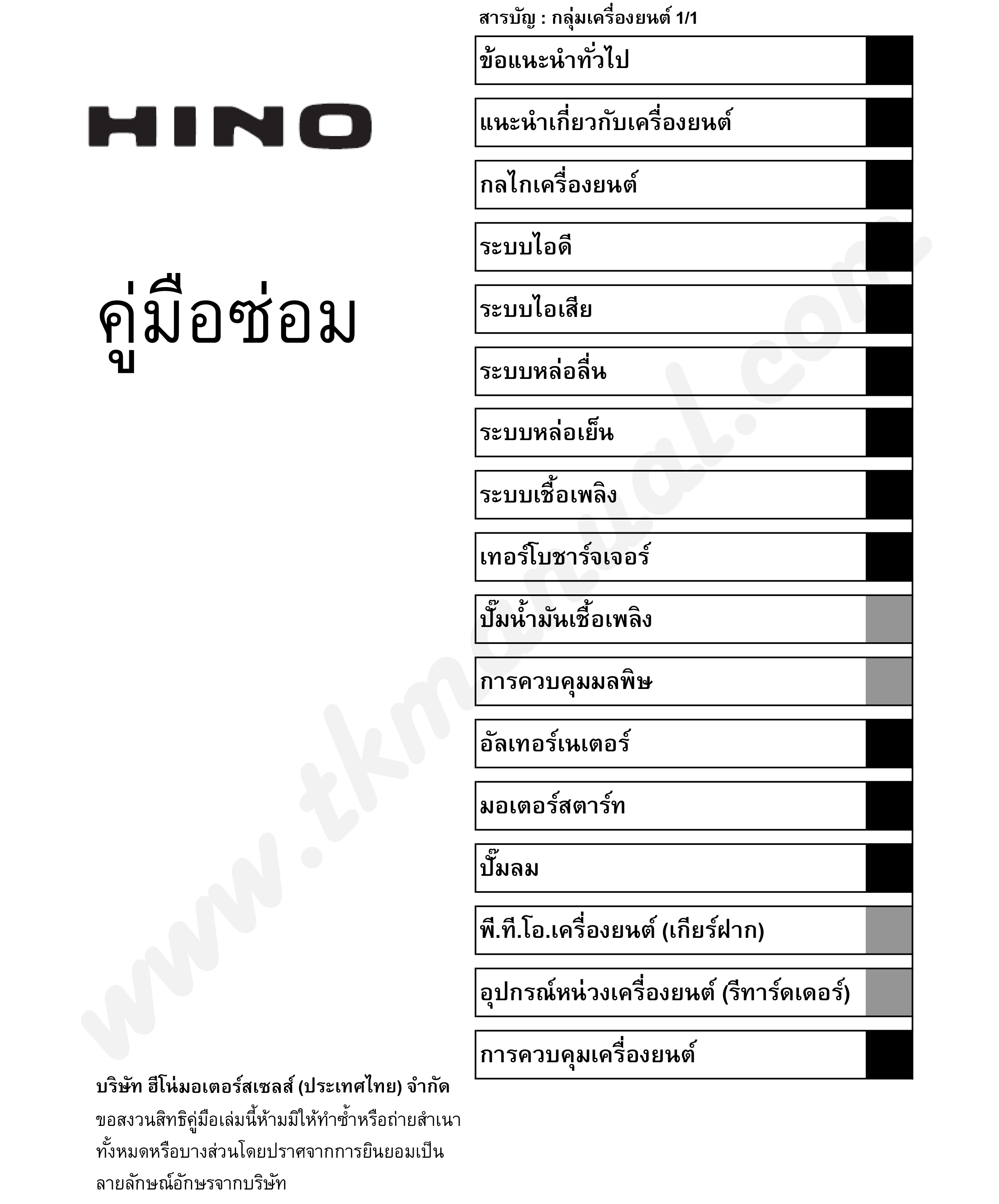 หนังสือ คู่มือการซ่อมเครื่องยนต์คอมมอลเรล JO8E HINO VICTOR Series 500