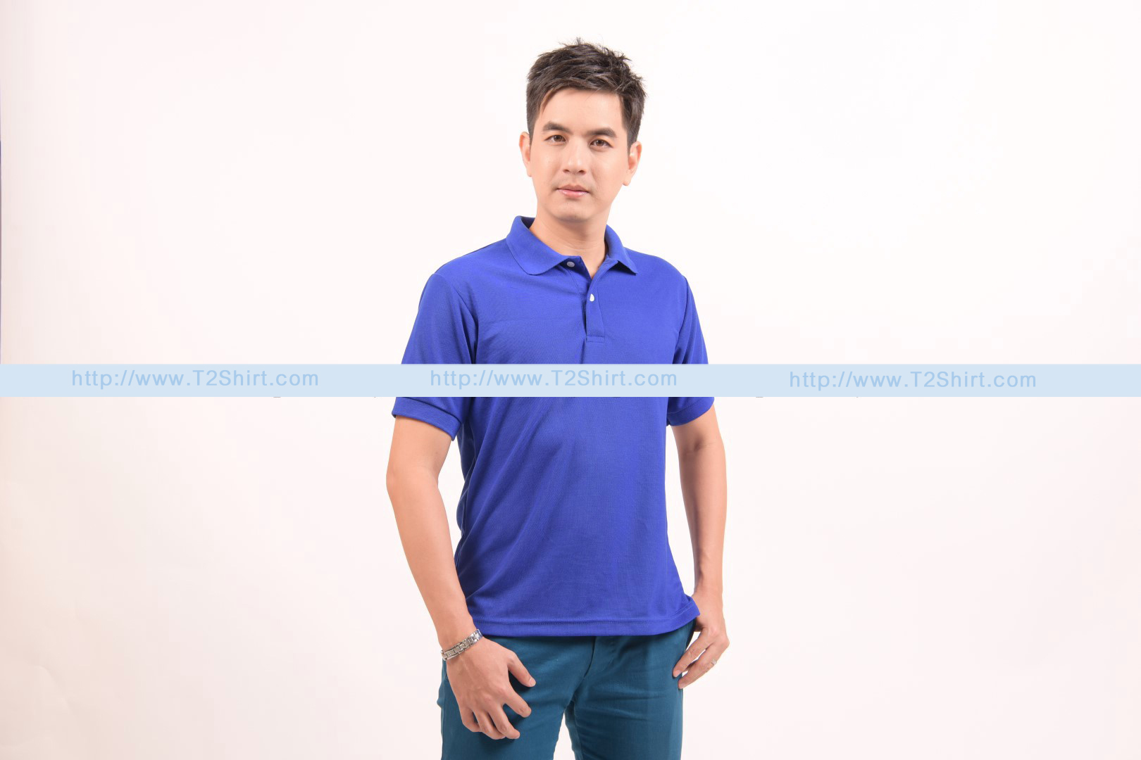 เสื้อโปโล TK แขนสั้น ทรงตรง สีน้ำเงิน Size S