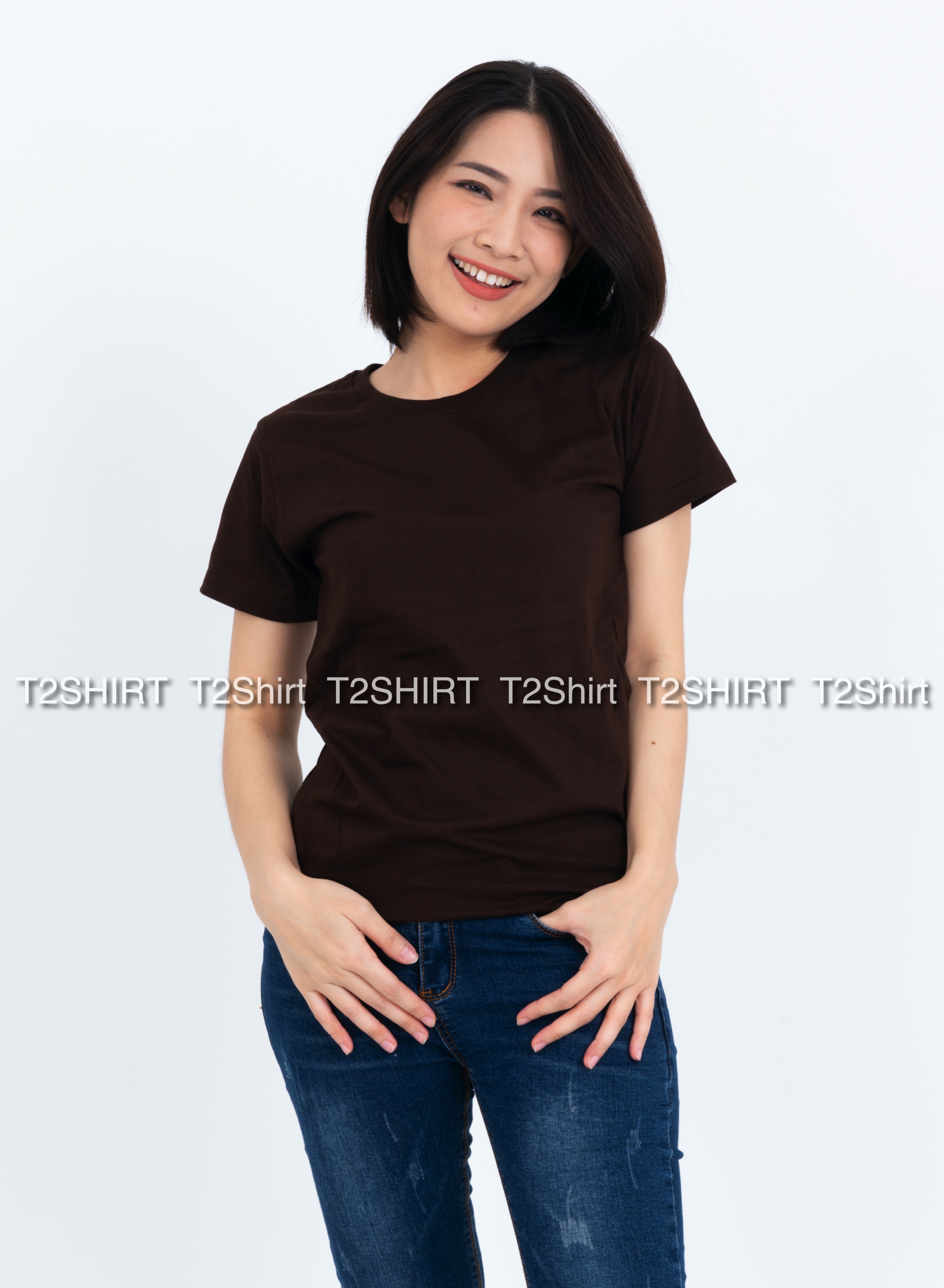 เสื้อยืด คอกลม แขนสั้น สีน้ำตาล Size M