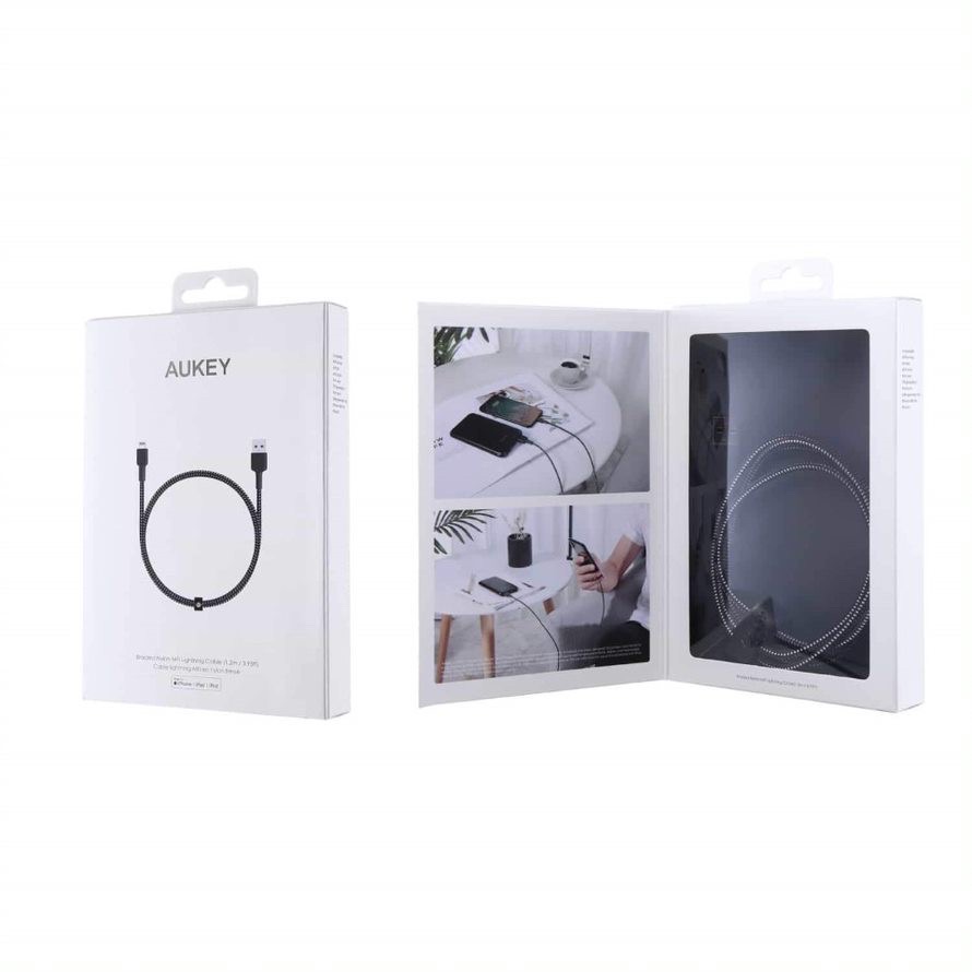 สายชาร์จไอโฟน Aukey MFI Certified สายชาร์จไนล่อนถัก L cable for iPhone ความยาว 1.2 เมตร สีดำ (CB-BAL3)