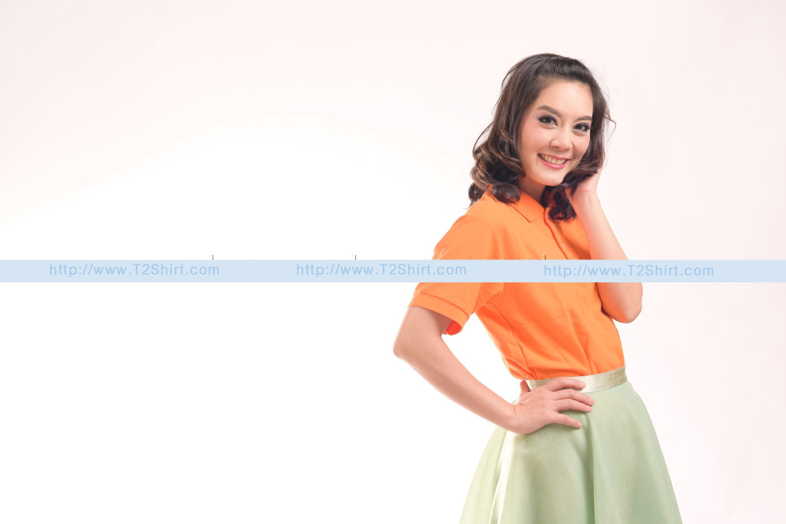 เสื้อโปโล TK แขนสั้น ทรงเว้า (หญิง) สีส้ม Size M