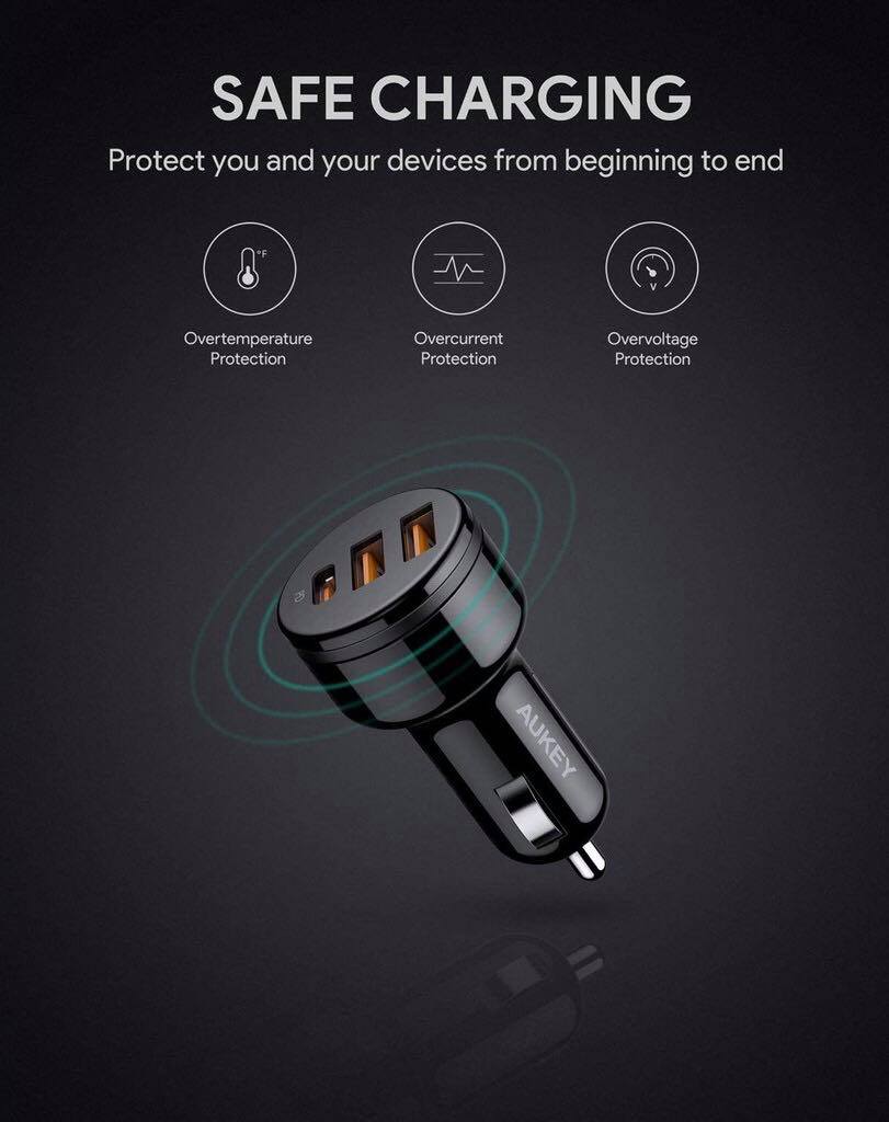 ที่ชาร์จในรถ Aukey PowerAuto 36W Power Delivery Car Charger ชาร์จเร็ว QC 3.0 2 ช่อง ชาร์จเร็ว Power Delivery 1 ช่อง รุ่น CC-Y16