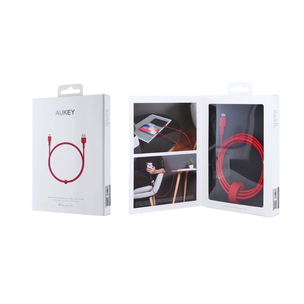 สายชาร์จ Aukey MFI Certified iPhone ไนล่อนถัก Lightning cable for iPhone รุ่น CB-BAL4 ยาว 2 เมตร - RED