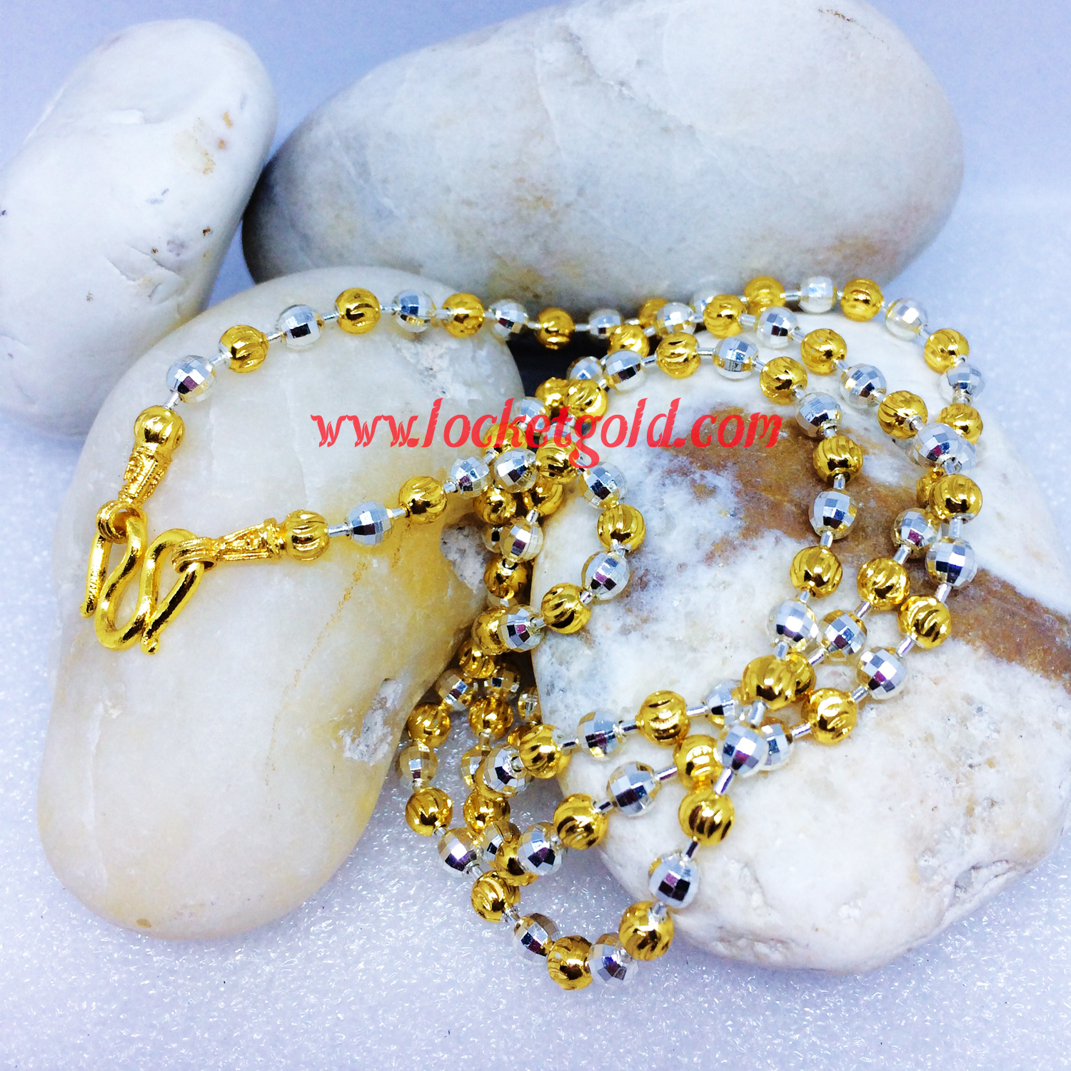 สร้อยคอ 2 กษัตริย์ เม็ดตัดเหลี่ยม เม็ดเงิน กลมทอง สวยหรู