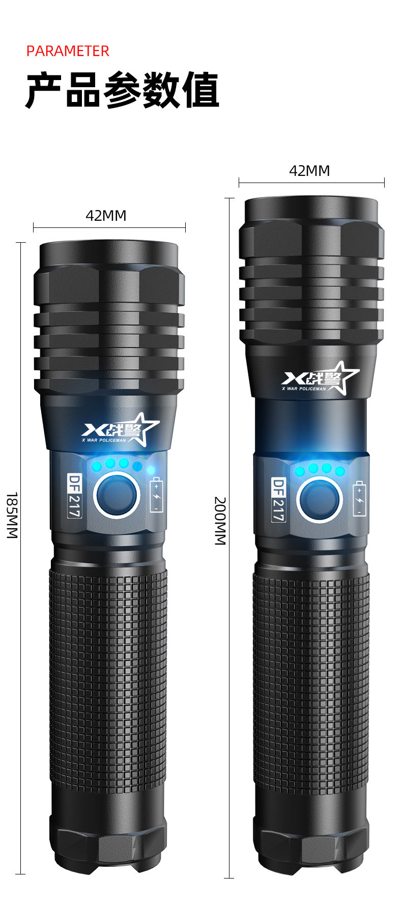 ไฟฉายแรงสูงขนาดกลาง แบบขยายได้ ขนาดกระชับมือ Warsun PF-217 หลอด HP15 LED รวมแบตเตอรี่ 21700 2 ก้อน