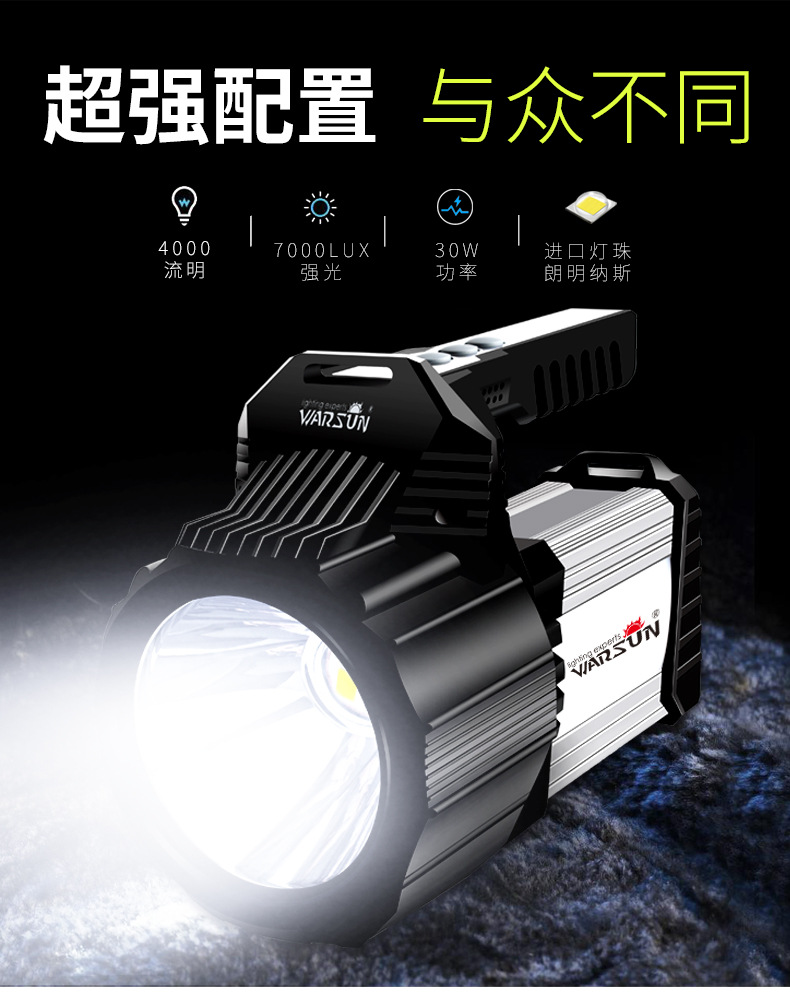 ไฟฉายสะพายแรงสูง แบบส่องไกล พร้อมโคมสีขาว และแดง Warsun D498