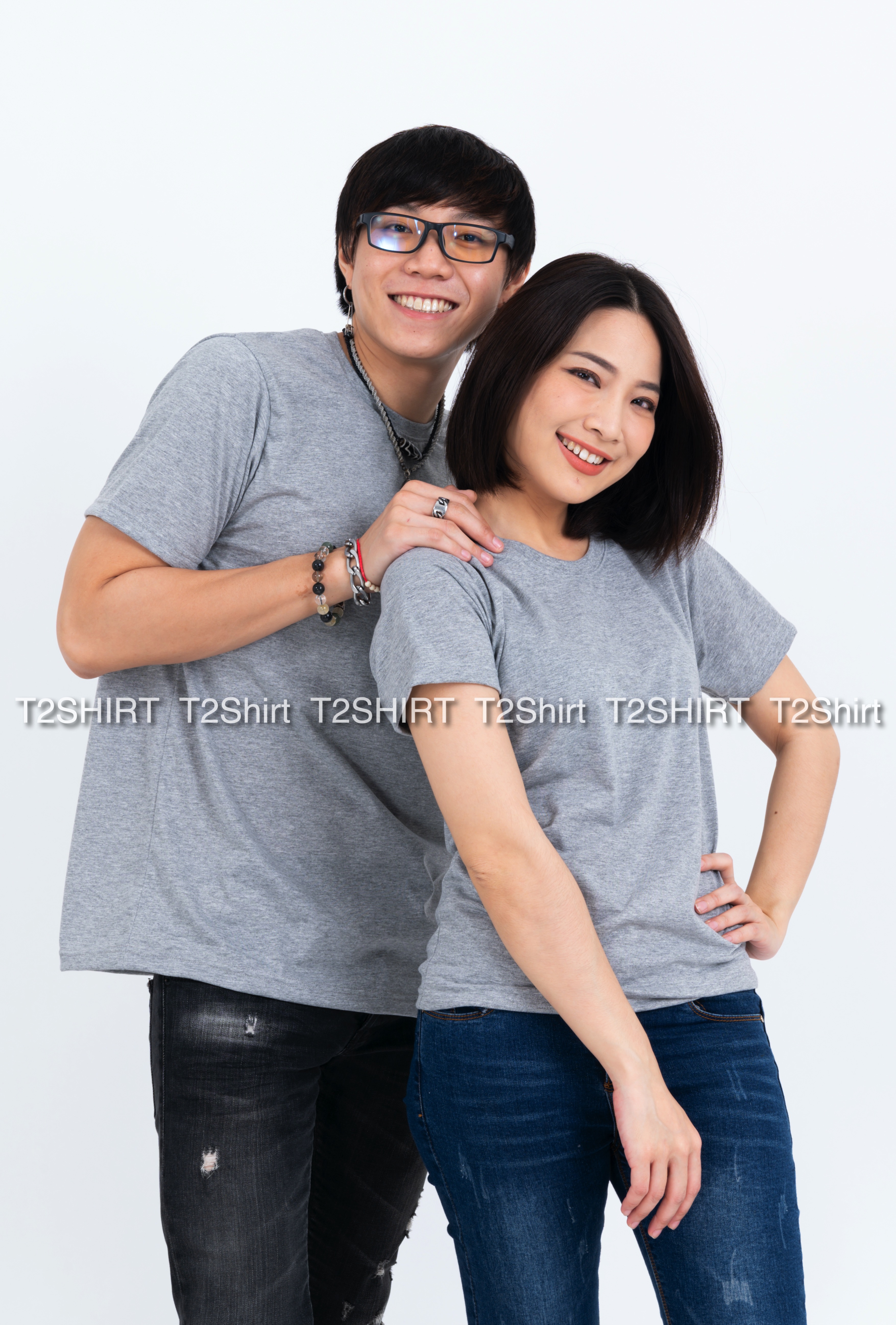 เสื้อยืด คอกลม แขนสั้น สีเทาท็อปดาย Size 2XL