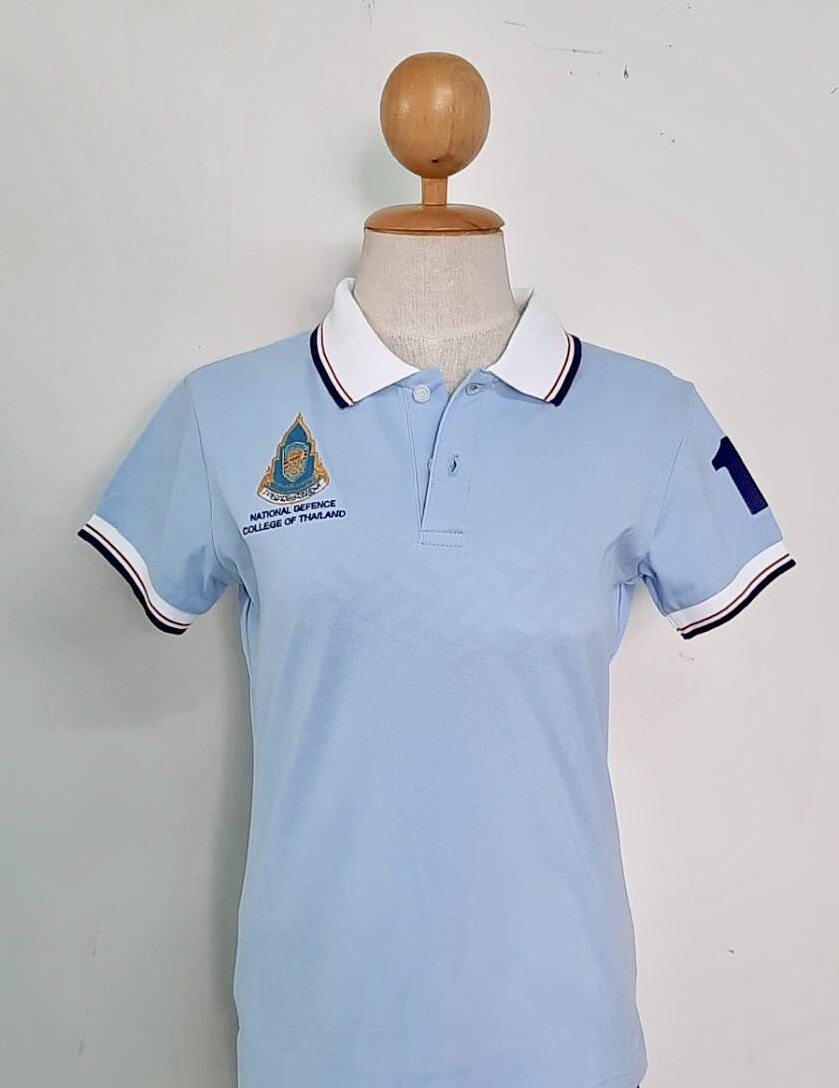 เสื้อโปโลสีฟ้าผ้า CVC พร้อมปักโลโก้ สินค้าสั่งผลิตมีครบไซร์