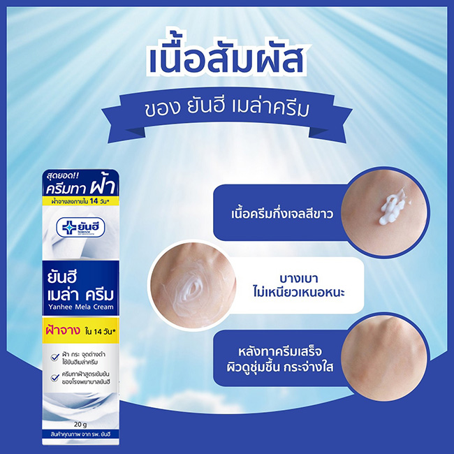 ยันฮีเมล่าครีม ครีมทาฝ้ายันฮี 20 กรัม (ฉลากน้ำเงินคาดเหลือง)